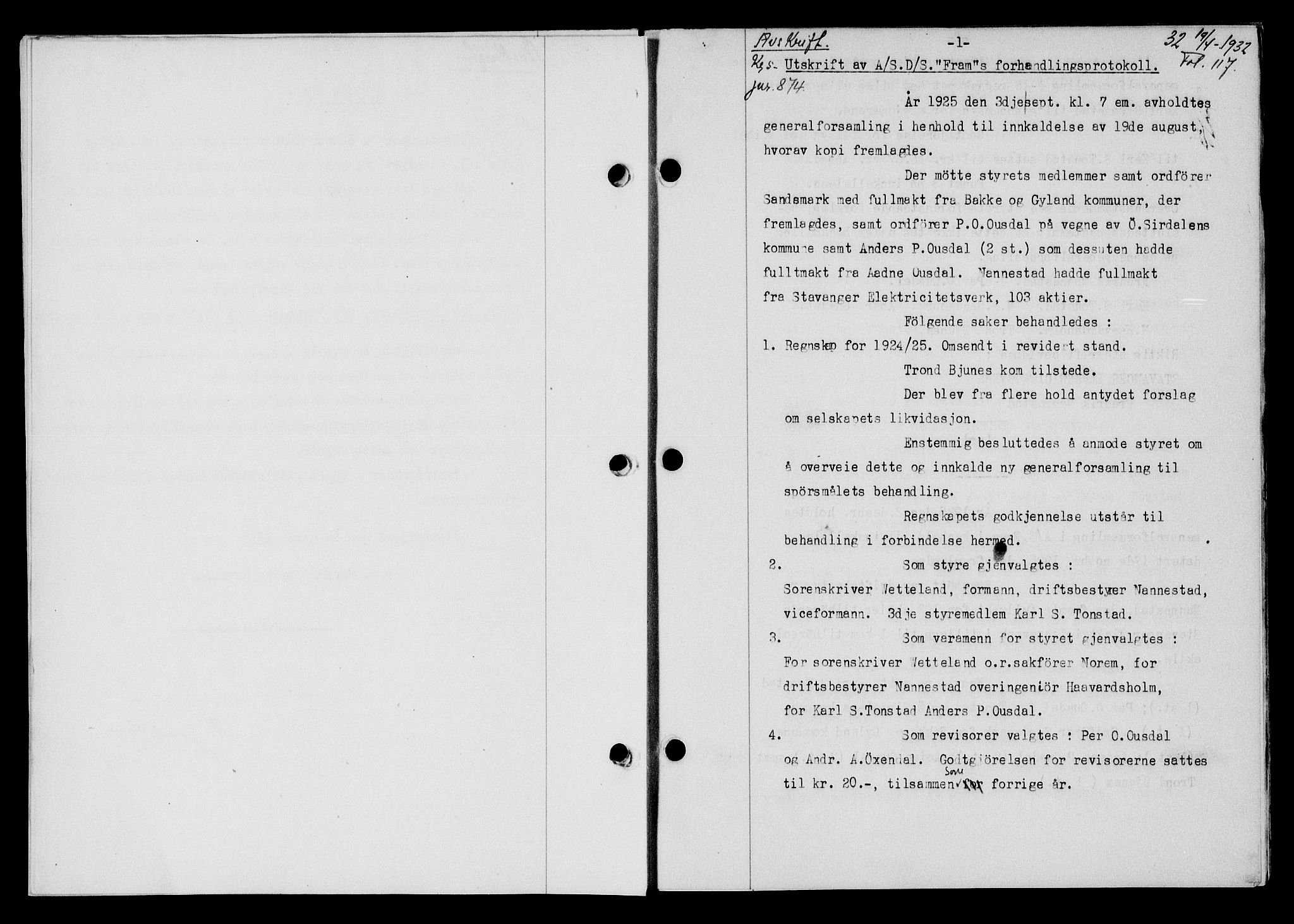 Flekkefjord sorenskriveri, AV/SAK-1221-0001/G/Gb/Gba/L0047: Mortgage book no. 45, 1931-1932, Deed date: 19.04.1932