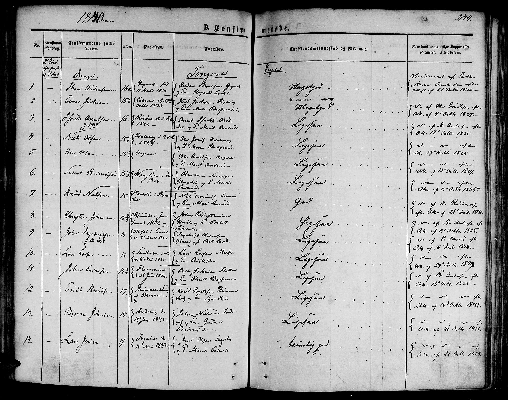 Ministerialprotokoller, klokkerbøker og fødselsregistre - Møre og Romsdal, SAT/A-1454/586/L0983: Parish register (official) no. 586A09, 1829-1843, p. 244