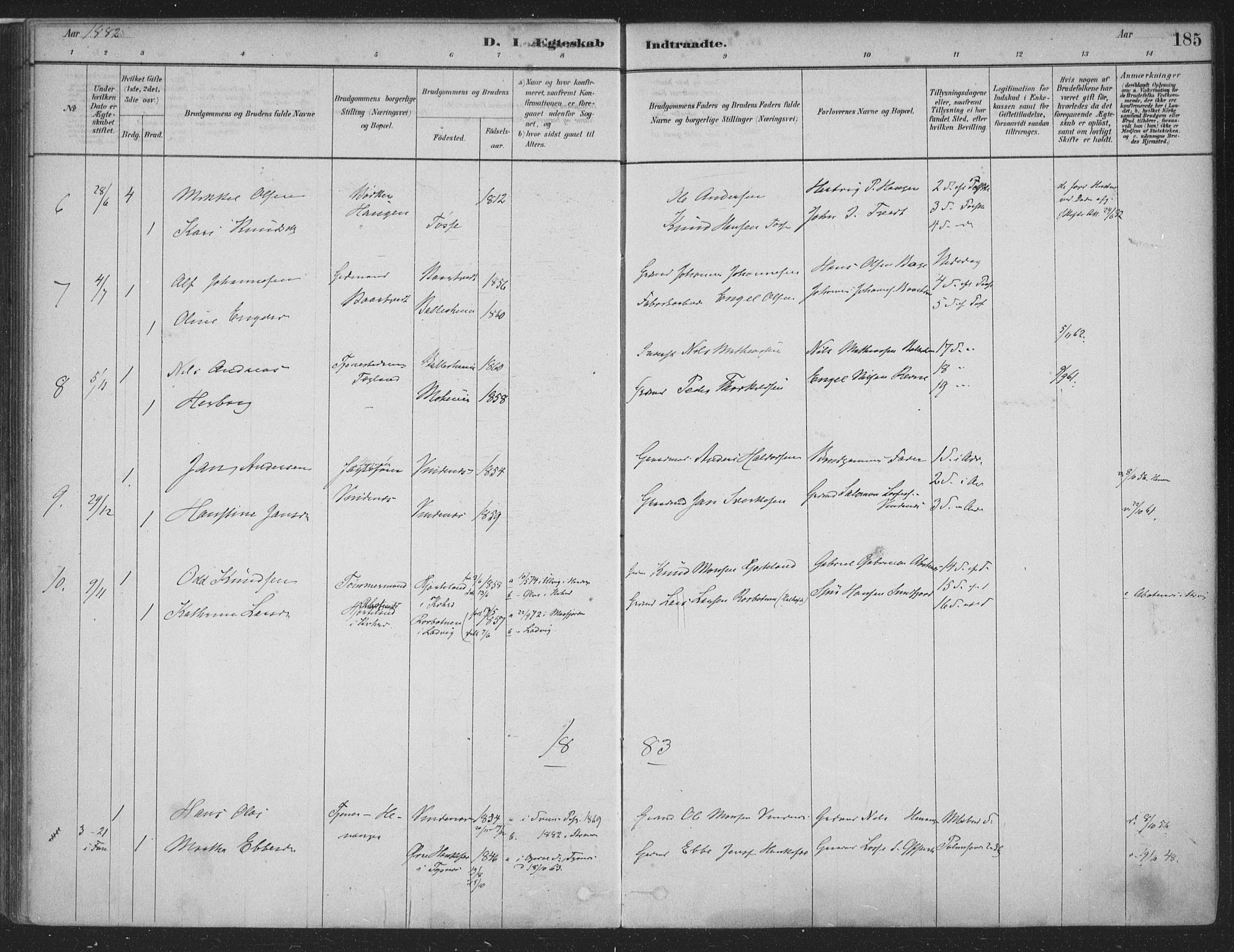 Fusa sokneprestembete, SAB/A-75401/H/Haa: Parish register (official) no. D 1, 1880-1938, p. 185