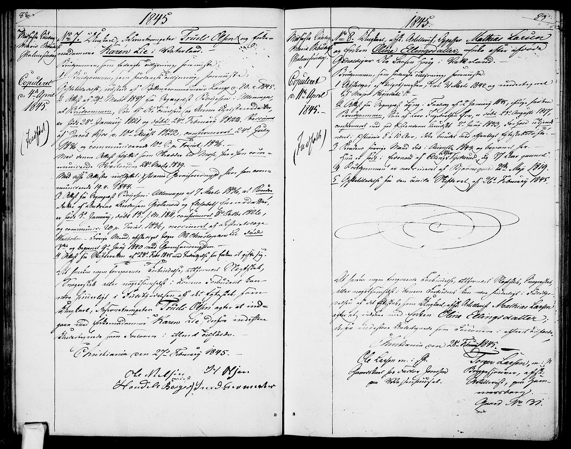 Garnisonsmenigheten Kirkebøker, AV/SAO-A-10846/H/Ha/L0005: Banns register no. I 5, 1844-1856, p. 82-83