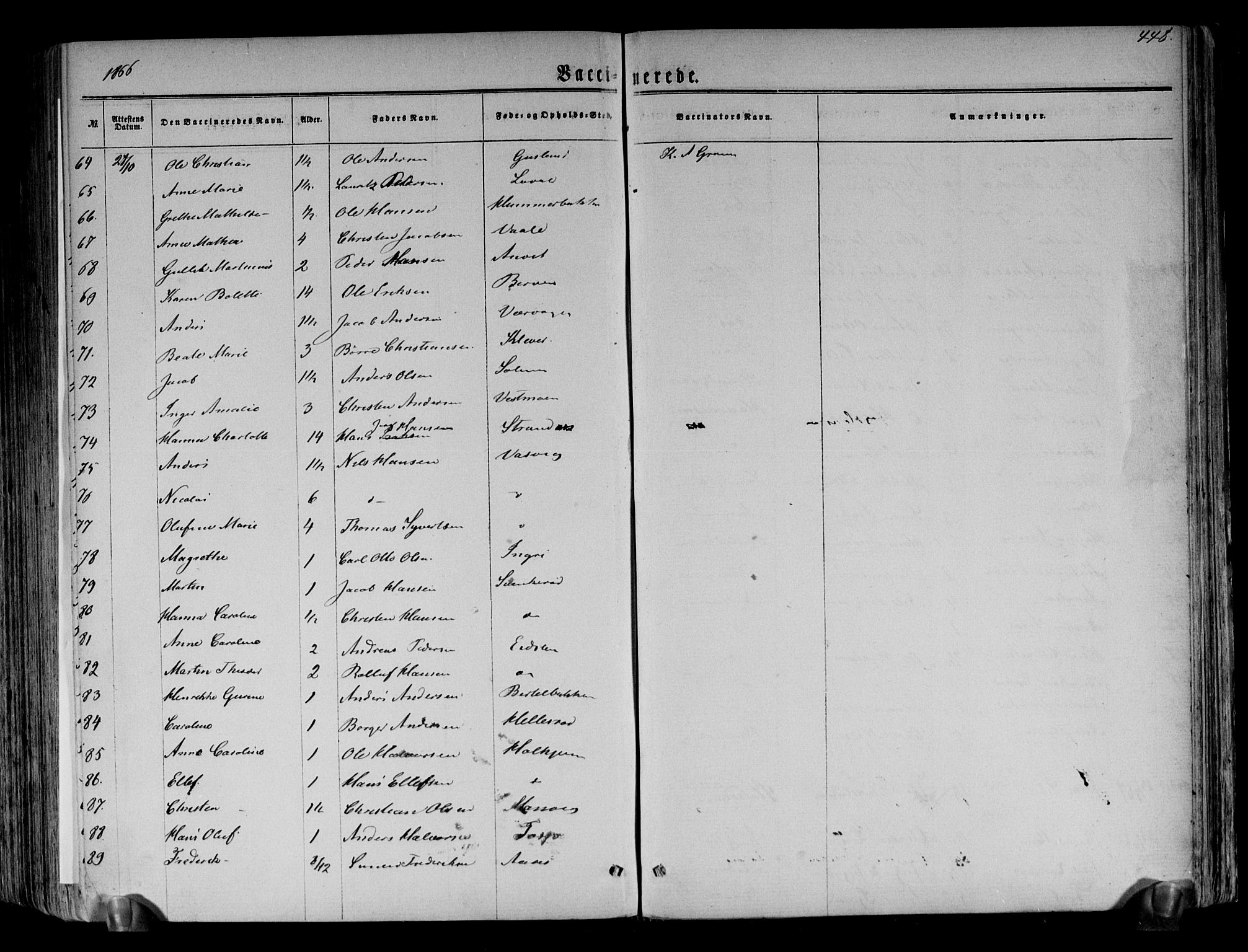 Brunlanes kirkebøker, AV/SAKO-A-342/F/Fa/L0005: Parish register (official) no. I 5, 1862-1877, p. 448