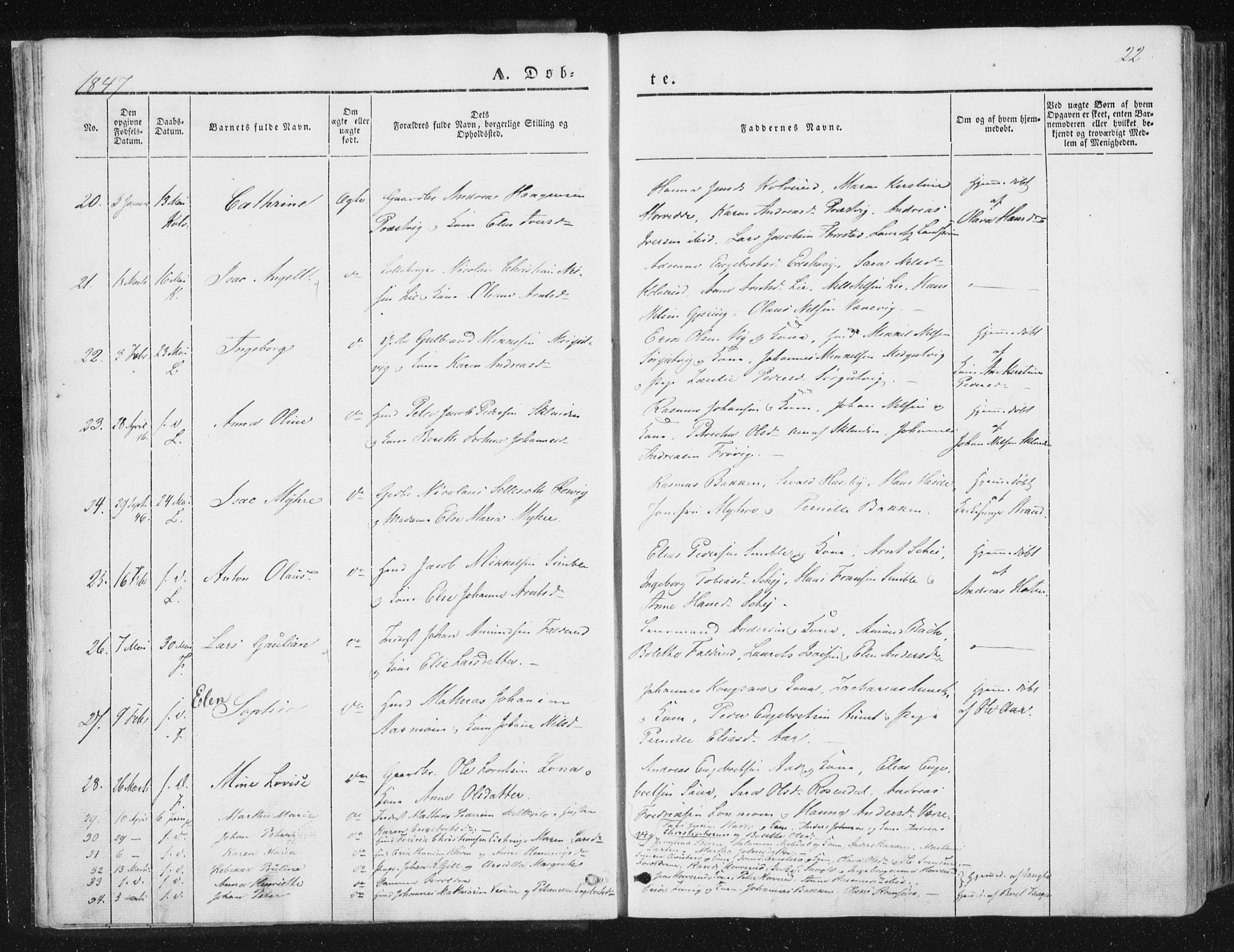 Ministerialprotokoller, klokkerbøker og fødselsregistre - Nord-Trøndelag, AV/SAT-A-1458/780/L0640: Parish register (official) no. 780A05, 1845-1856, p. 22