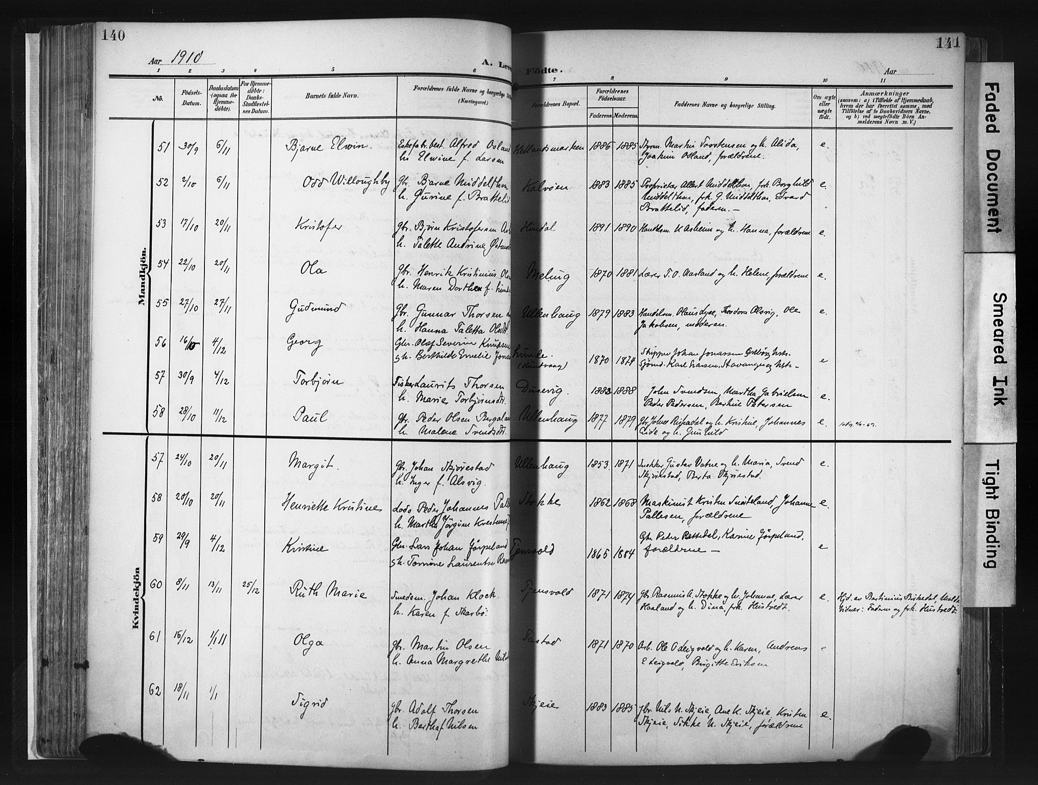 Hetland sokneprestkontor, AV/SAST-A-101826/30/30BA/L0013: Parish register (official) no. A 13, 1904-1918, p. 140-141