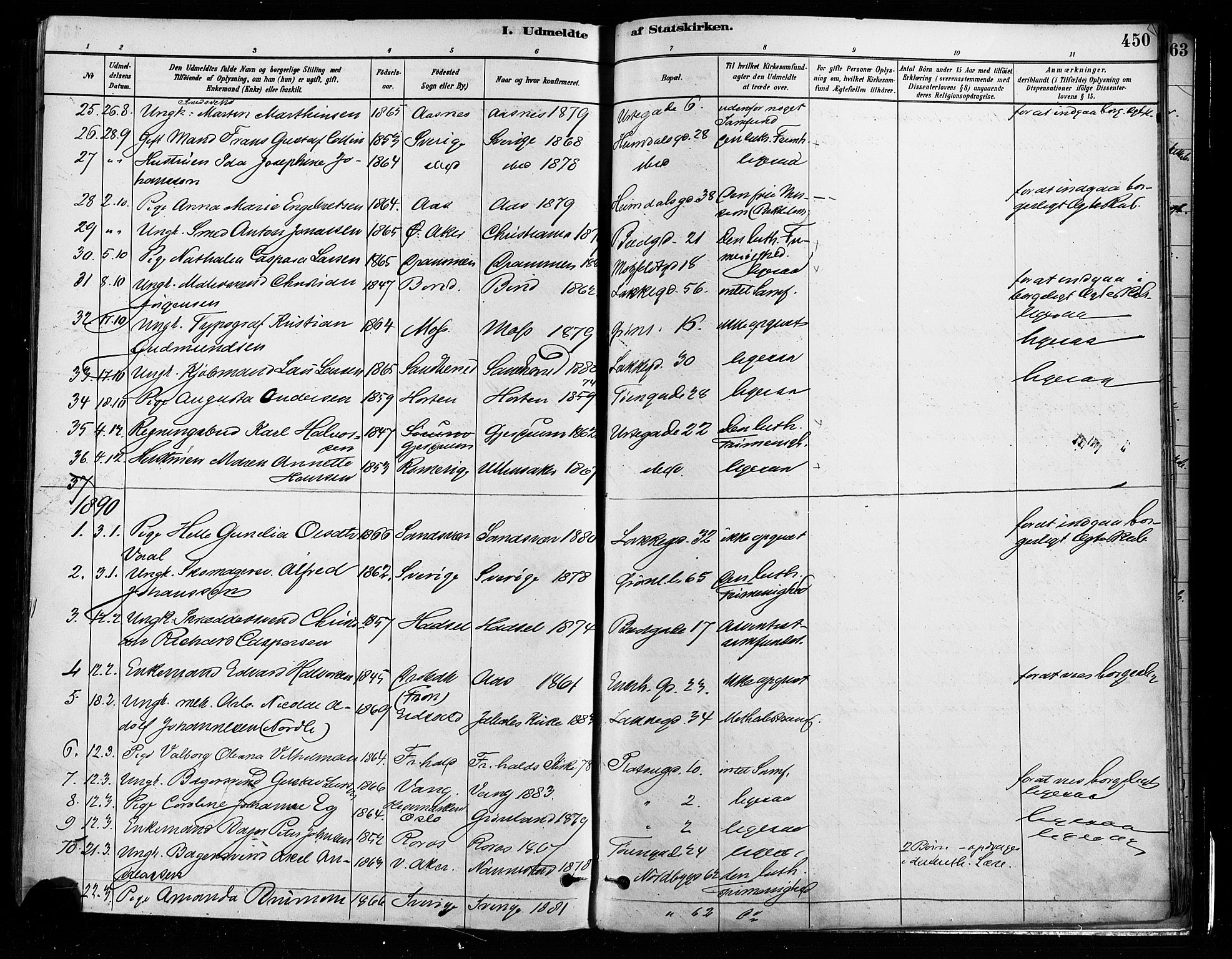 Grønland prestekontor Kirkebøker, SAO/A-10848/F/Fa/L0008: Parish register (official) no. 8, 1881-1893, p. 450