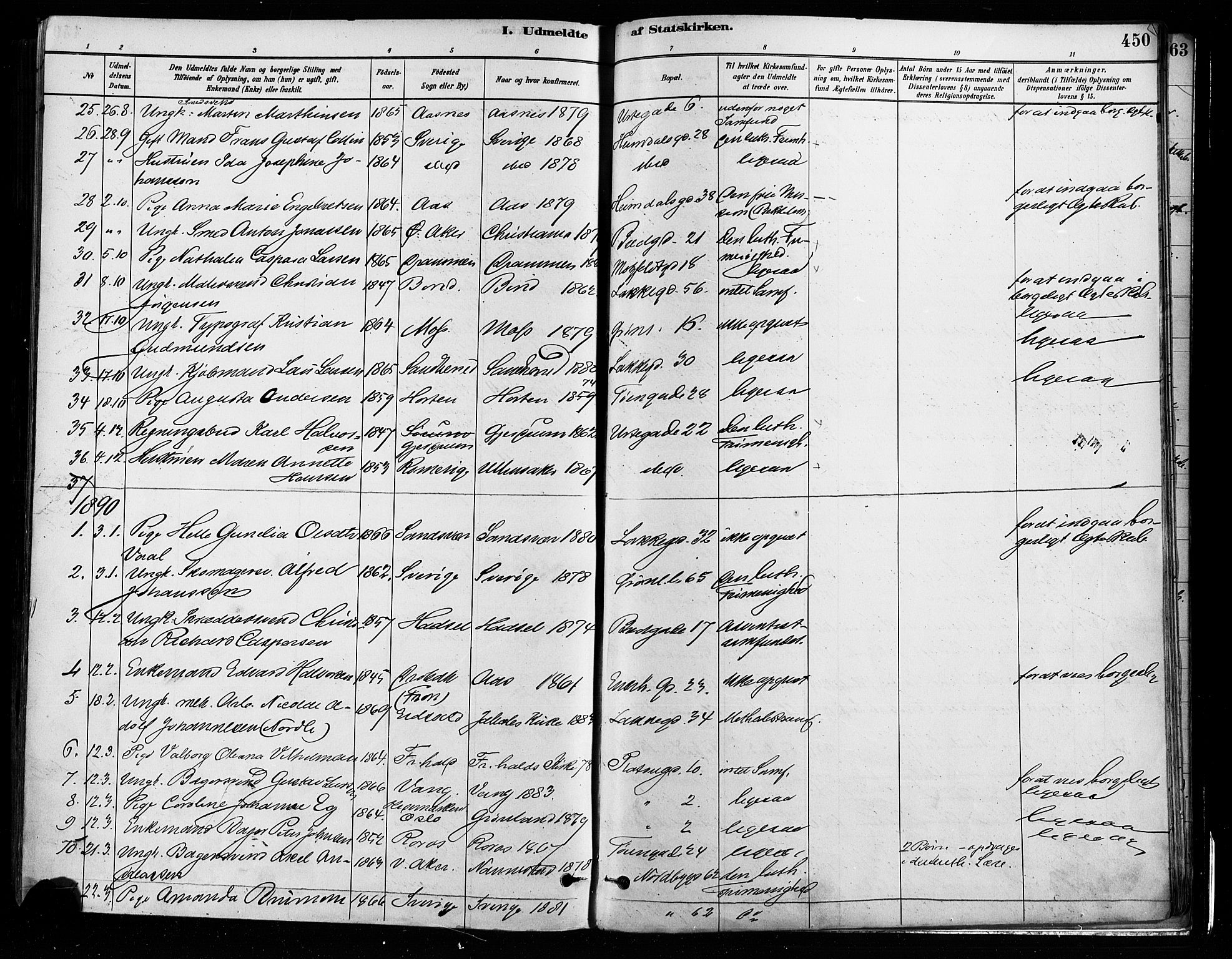 Grønland prestekontor Kirkebøker, AV/SAO-A-10848/F/Fa/L0008: Parish register (official) no. 8, 1881-1893, p. 450