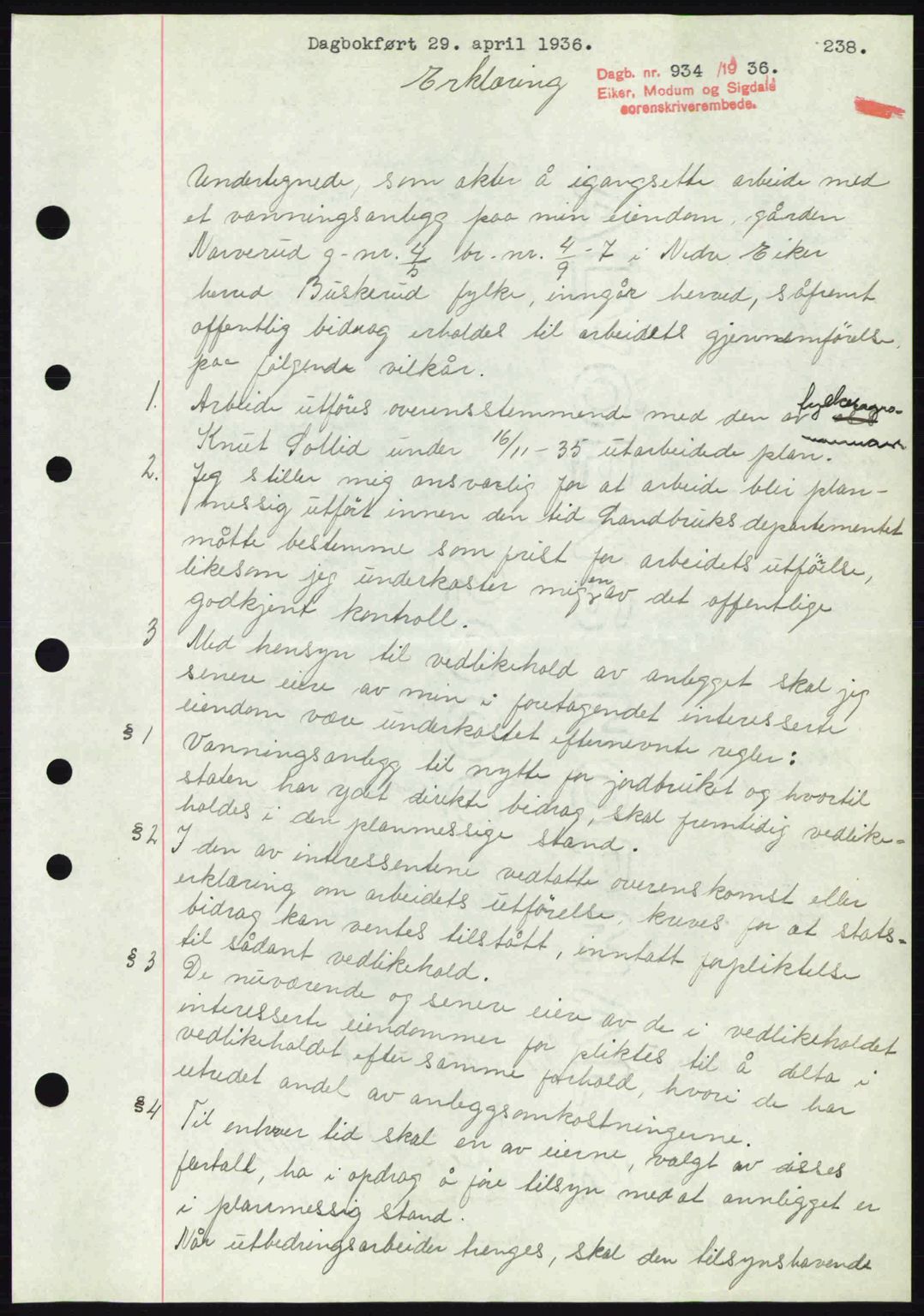Eiker, Modum og Sigdal sorenskriveri, SAKO/A-123/G/Ga/Gab/L0032: Mortgage book no. A2, 1936-1936, Diary no: : 934/1936