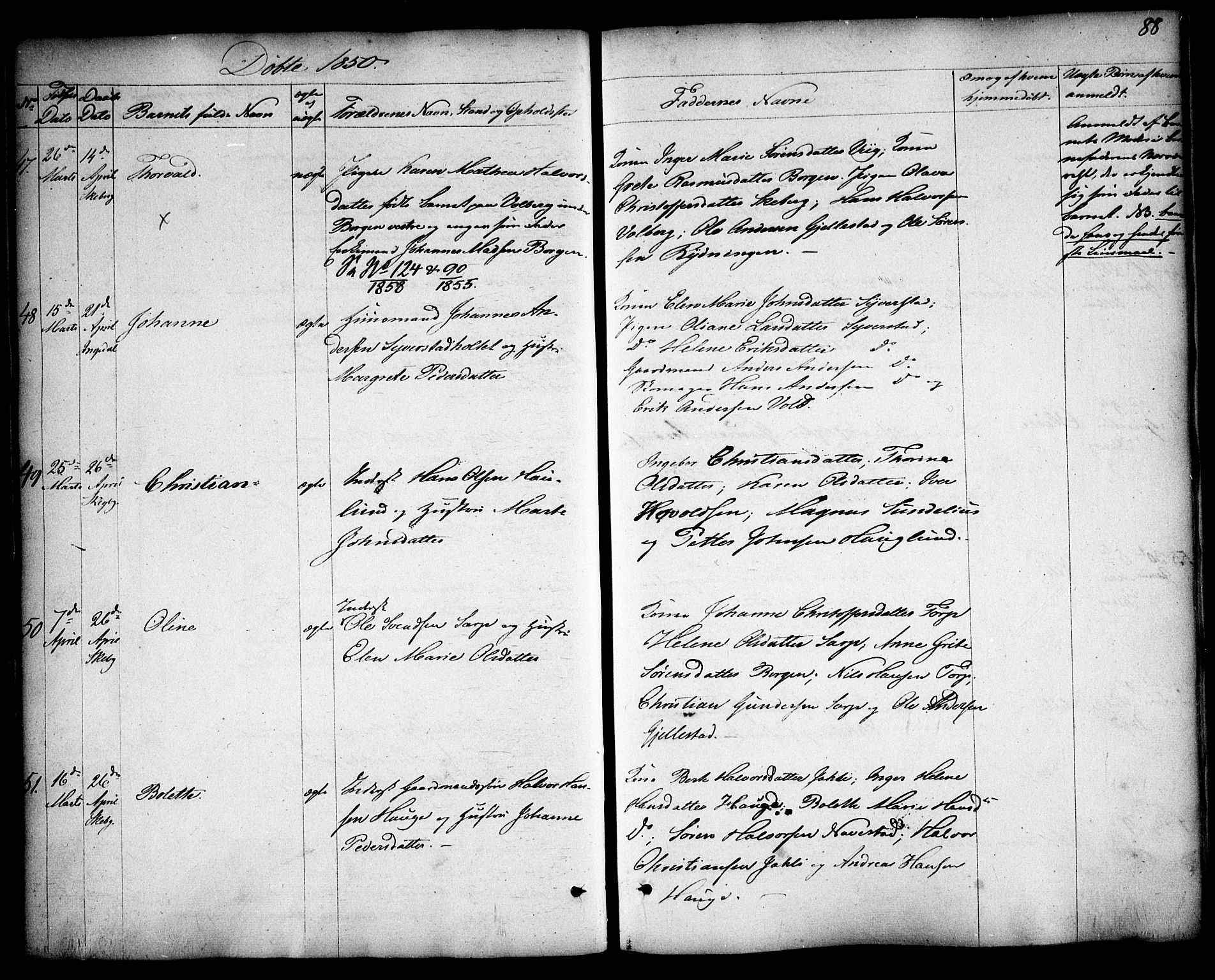 Skjeberg prestekontor Kirkebøker, SAO/A-10923/F/Fa/L0006: Parish register (official) no. I 6, 1846-1858, p. 88