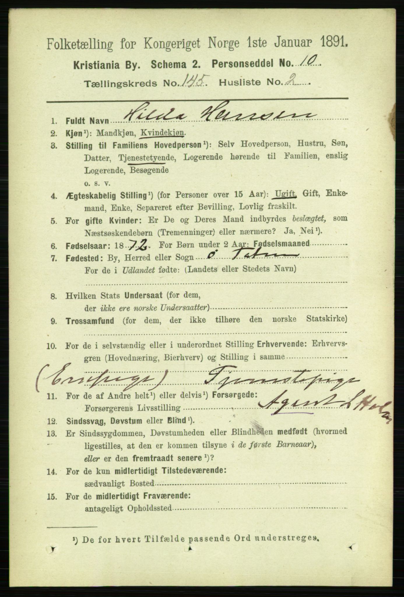 RA, 1891 census for 0301 Kristiania, 1891, p. 79395