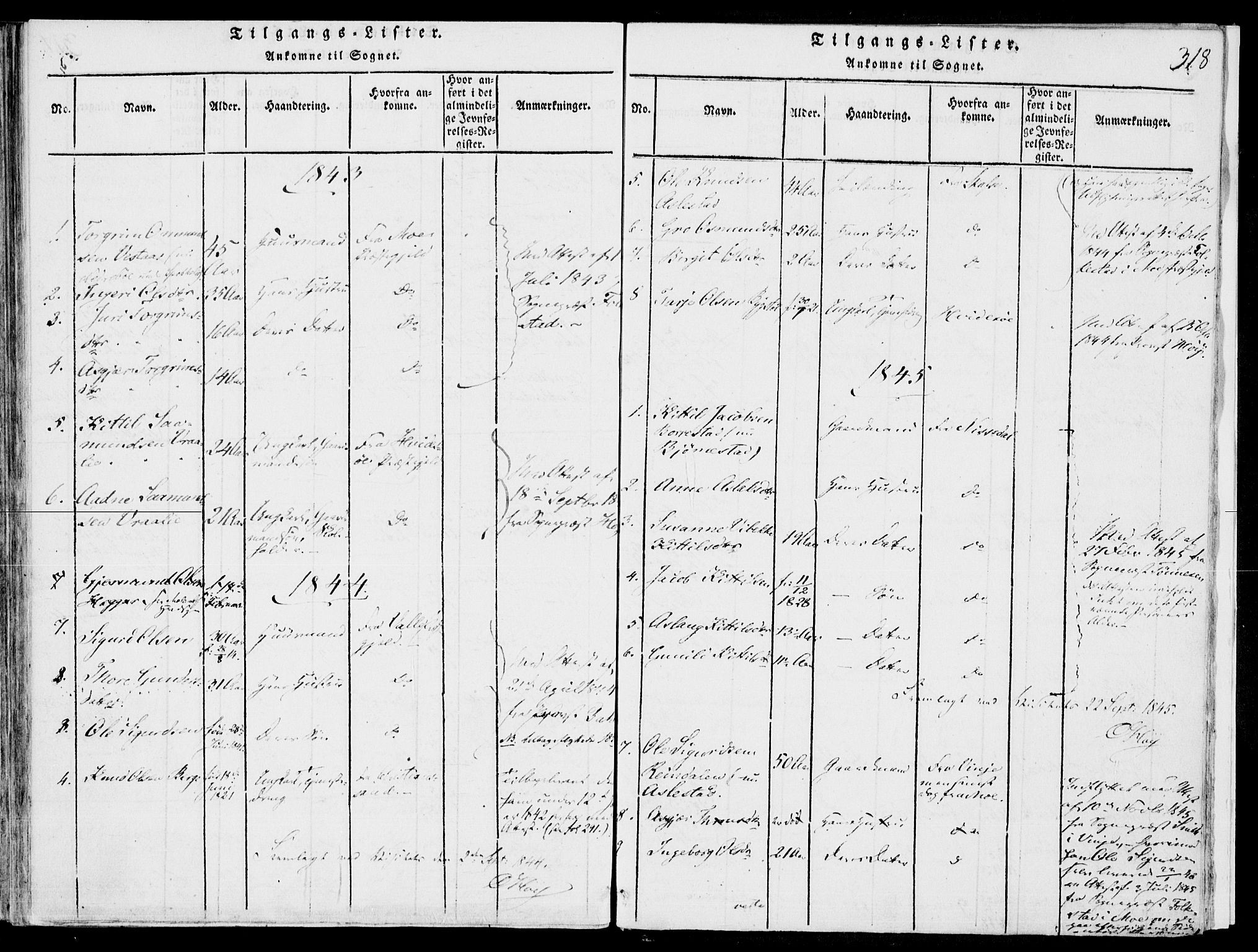 Fyresdal kirkebøker, SAKO/A-263/F/Fb/L0001: Parish register (official) no. II 1, 1815-1854, p. 318