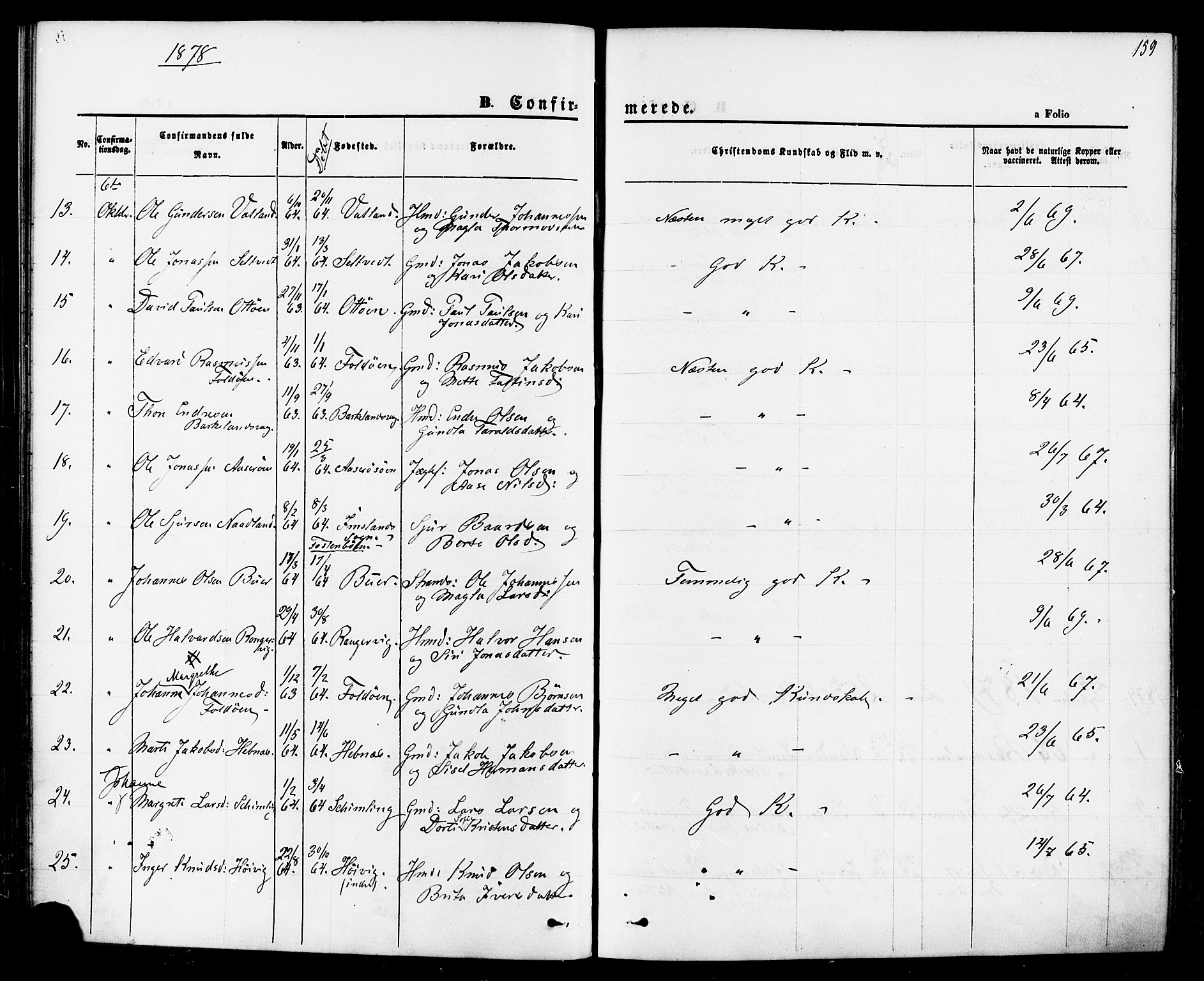 Jelsa sokneprestkontor, AV/SAST-A-101842/01/IV: Parish register (official) no. A 8, 1867-1883, p. 159