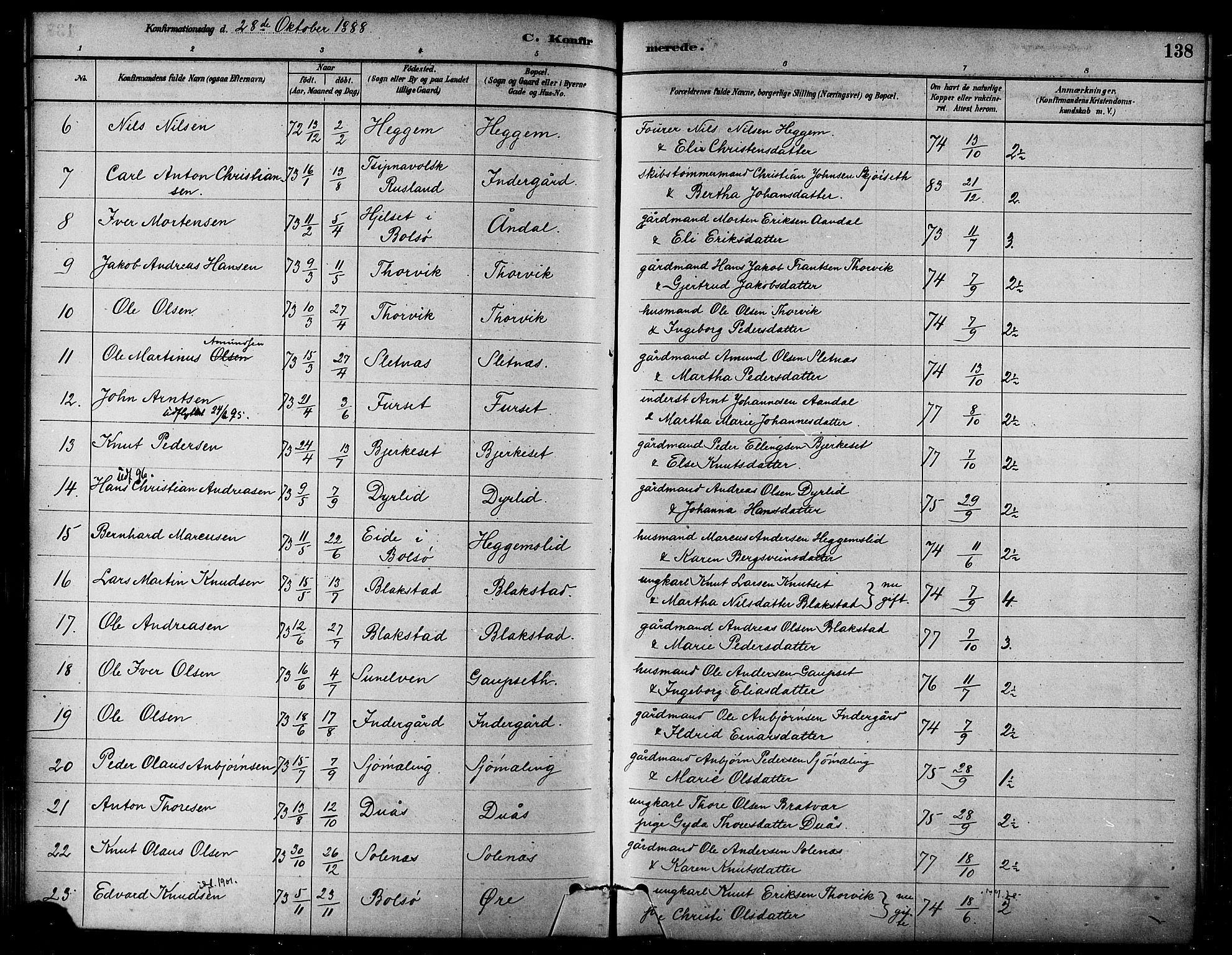 Ministerialprotokoller, klokkerbøker og fødselsregistre - Møre og Romsdal, AV/SAT-A-1454/584/L0967: Parish register (official) no. 584A07, 1879-1894, p. 138