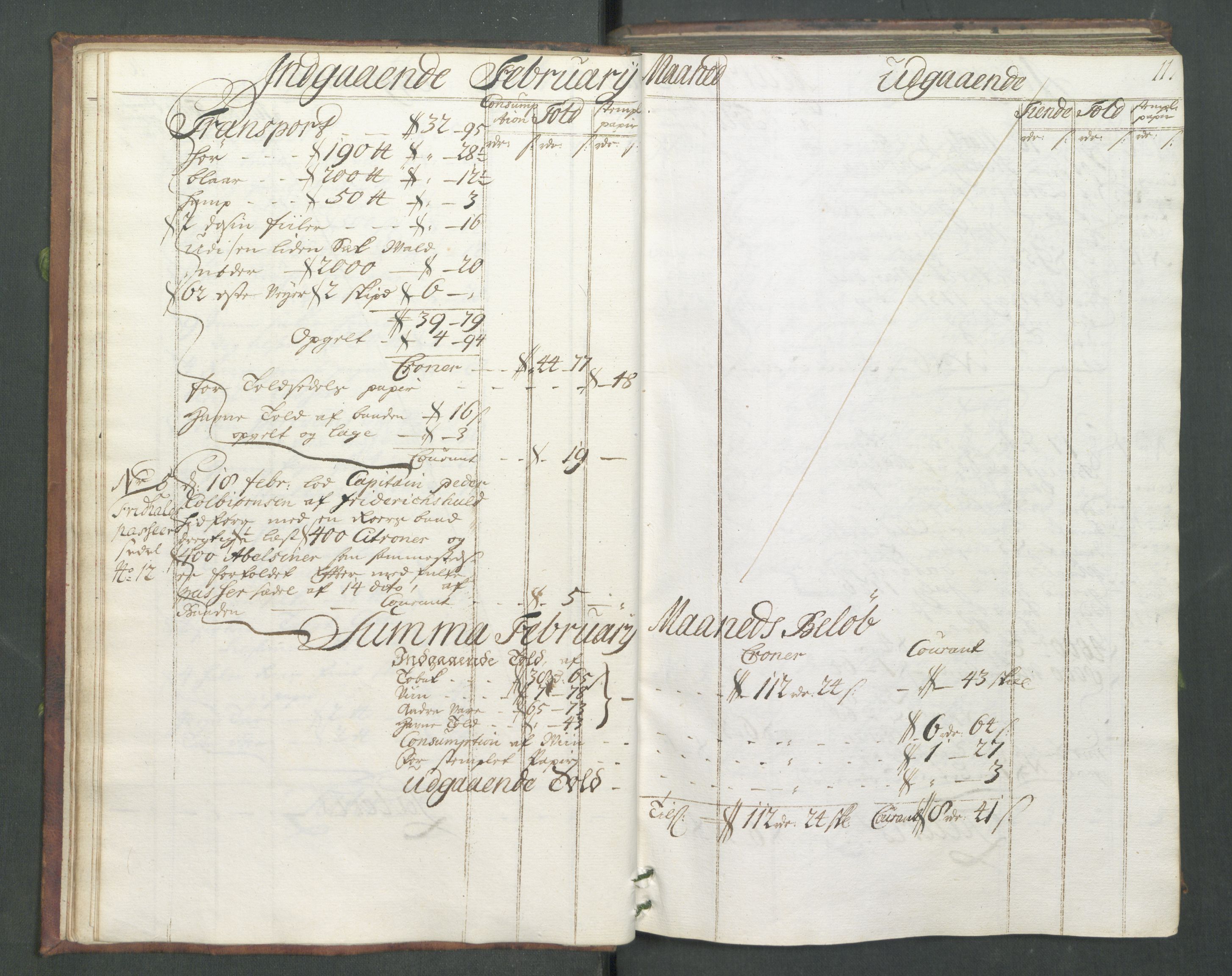 Generaltollkammeret, tollregnskaper, AV/RA-EA-5490/R02/L0008/0001: Tollregnskaper Fredrikstad / Hovedtollbok, 1733, p. 10b-11a