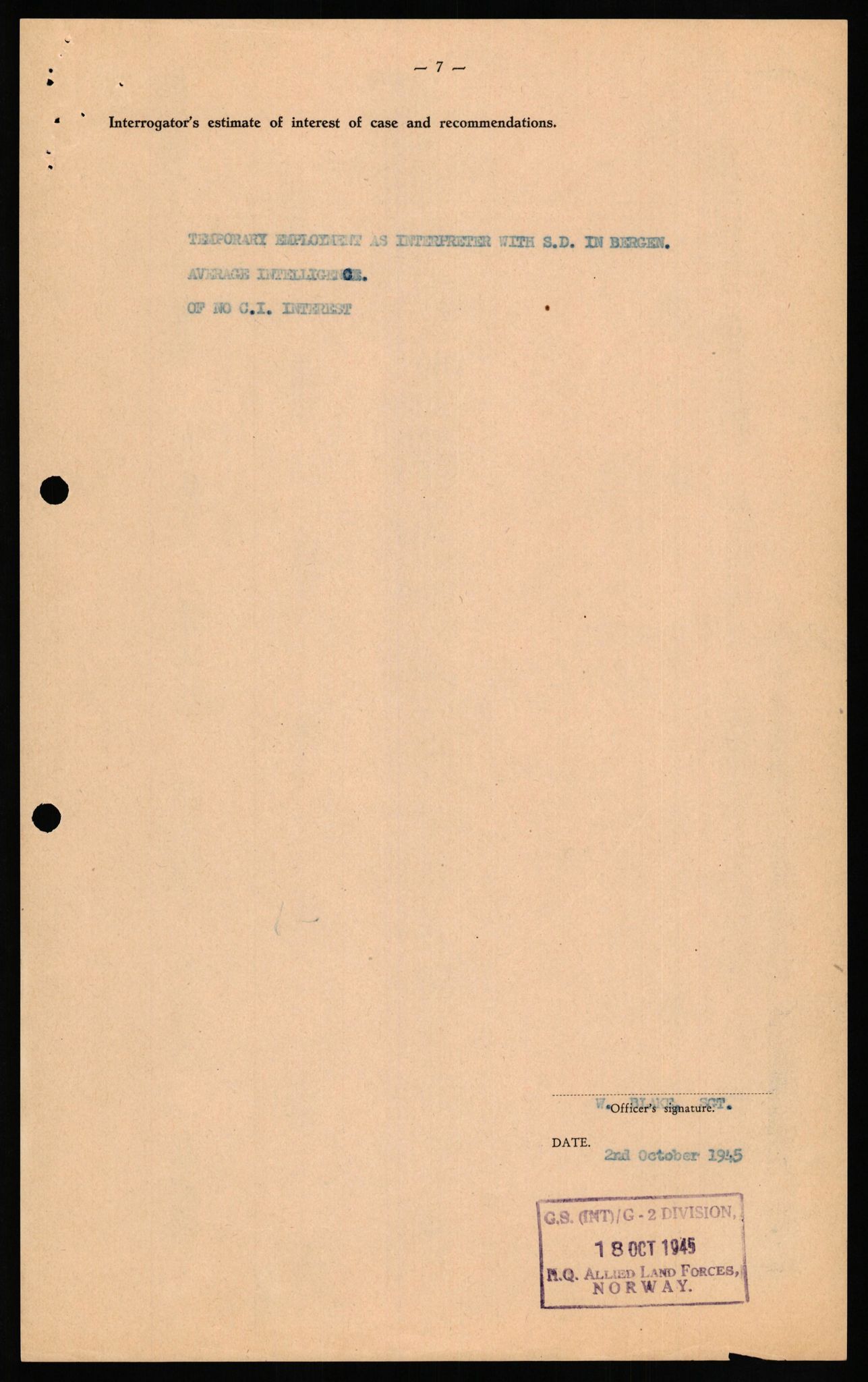 Forsvaret, Forsvarets overkommando II, AV/RA-RAFA-3915/D/Db/L0021: CI Questionaires. Tyske okkupasjonsstyrker i Norge. Tyskere., 1945-1946, p. 402