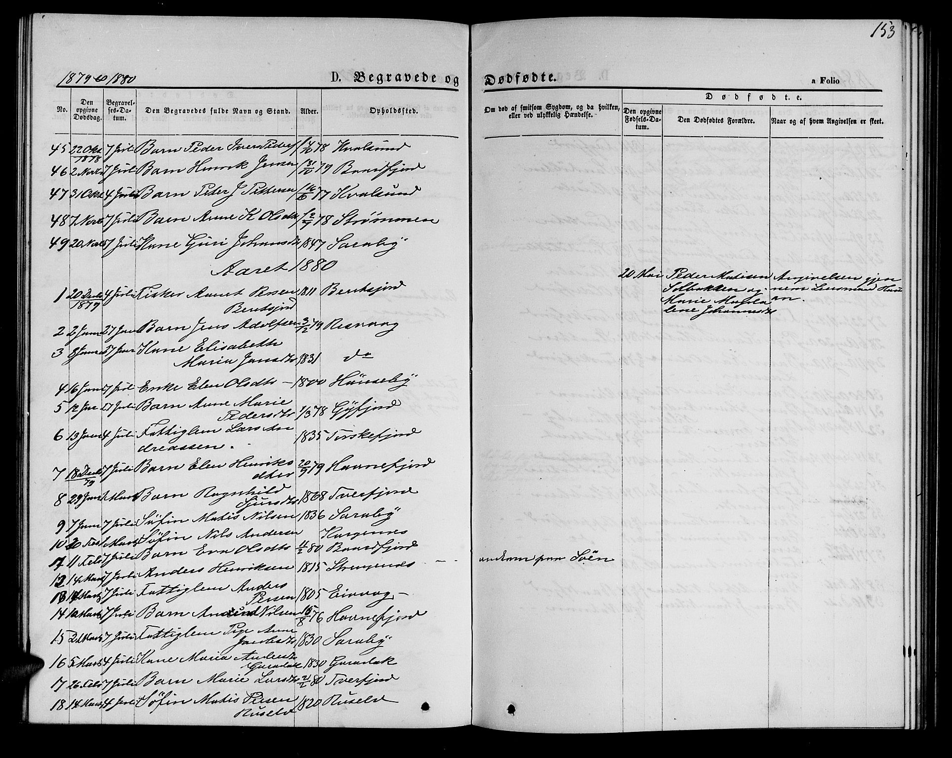 Hammerfest sokneprestkontor, AV/SATØ-S-1347/H/Hb/L0005.klokk: Parish register (copy) no. 5, 1869-1884, p. 153