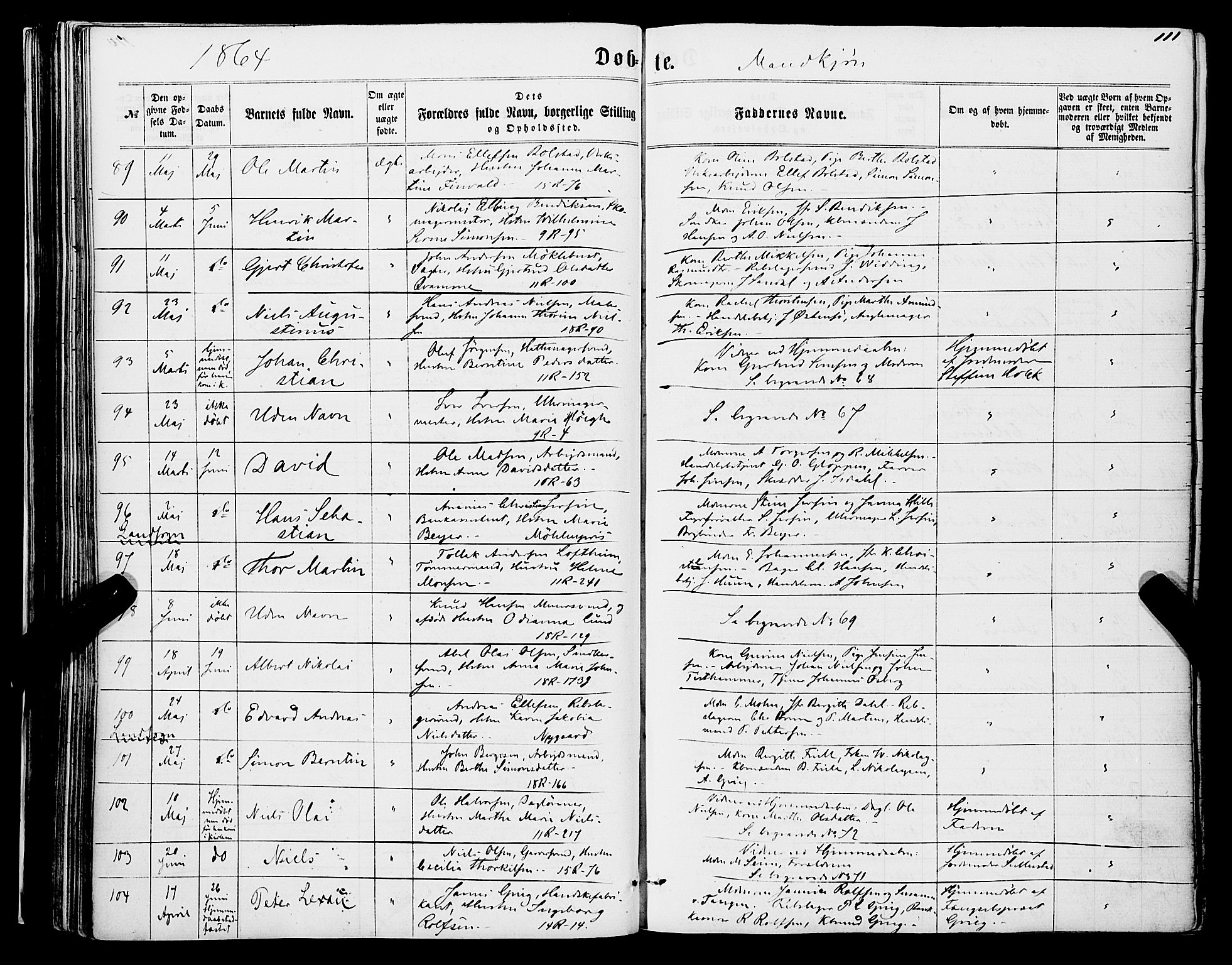 Domkirken sokneprestembete, SAB/A-74801/H/Haa/L0021: Parish register (official) no. B 4, 1859-1871, p. 111
