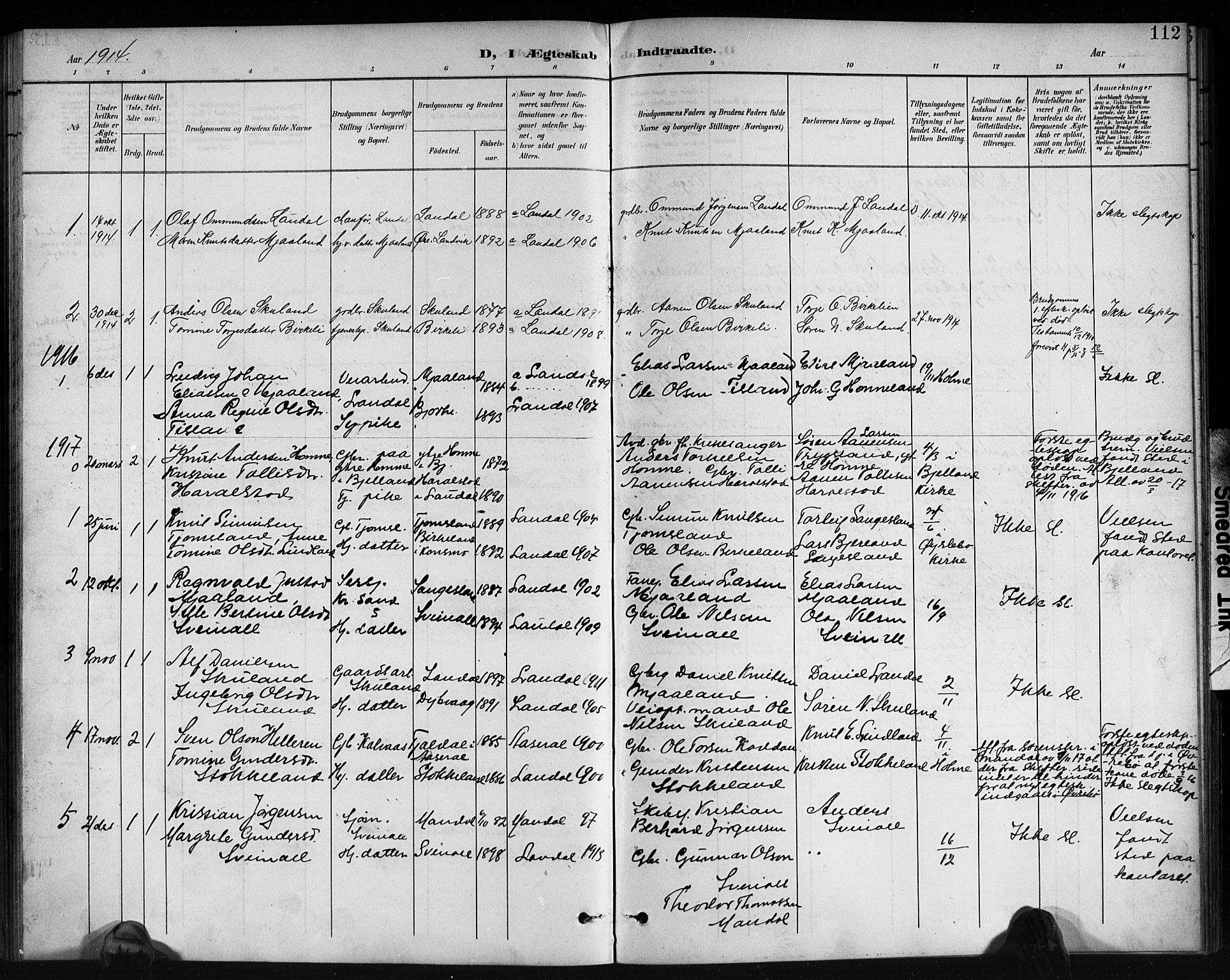 Holum sokneprestkontor, SAK/1111-0022/F/Fb/Fbb/L0004: Parish register (copy) no. B 4, 1899-1920, p. 112