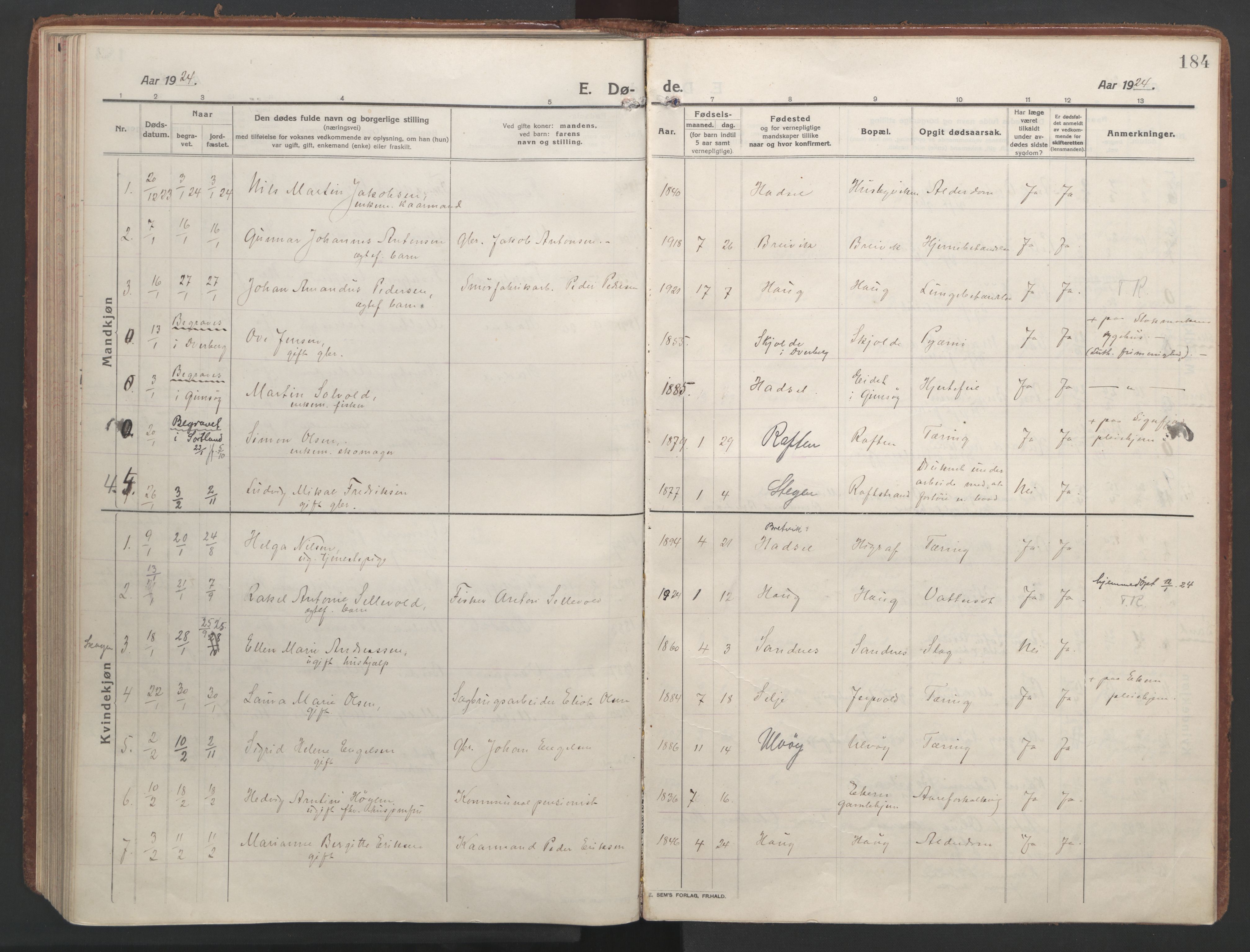 Ministerialprotokoller, klokkerbøker og fødselsregistre - Nordland, AV/SAT-A-1459/888/L1251: Parish register (official) no. 888A17, 1913-1925, p. 184