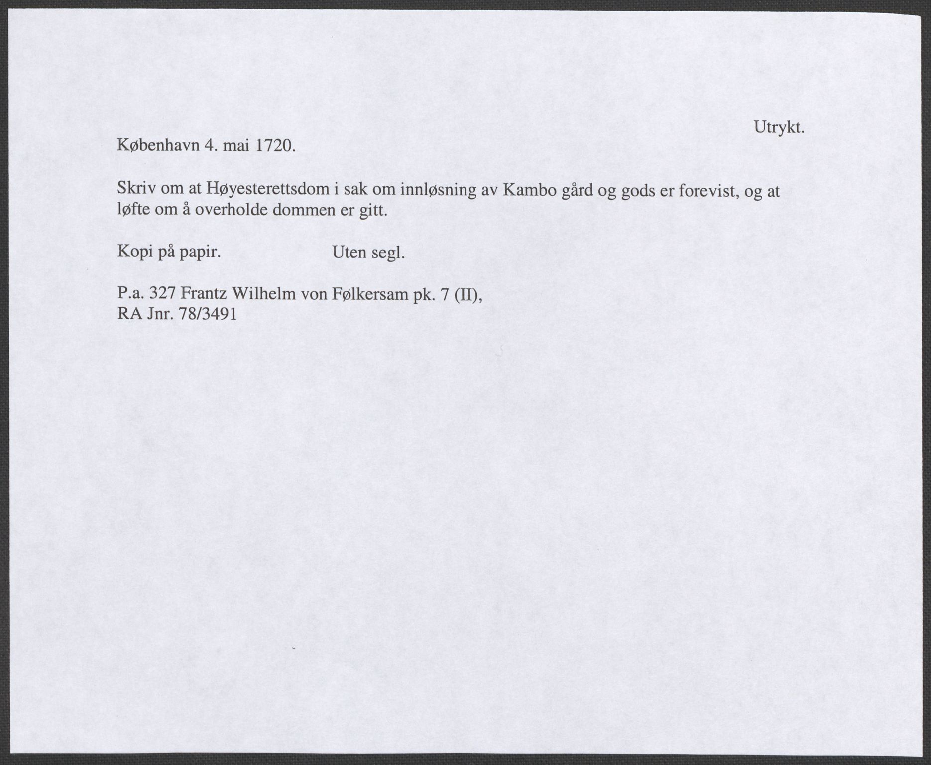 Riksarkivets diplomsamling, RA/EA-5965/F12/L0005: Pk. 7 (II), 1613-1721, p. 233