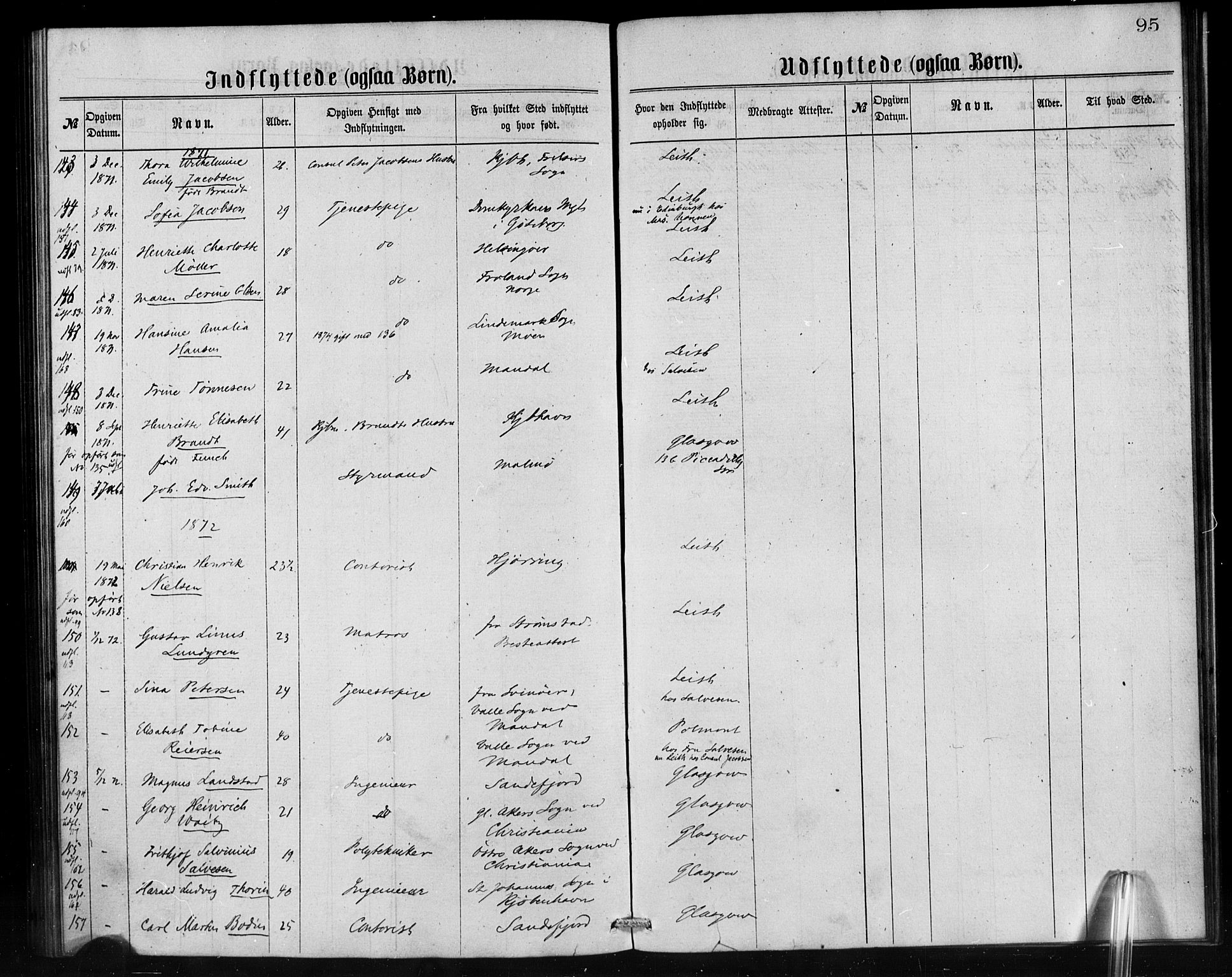 Den norske sjømannsmisjon i utlandet/Skotske havner (Leith, Glasgow), SAB/SAB/PA-0100/H/Ha/Haa/L0001: Parish register (official) no. A 1, 1865-1880, p. 95