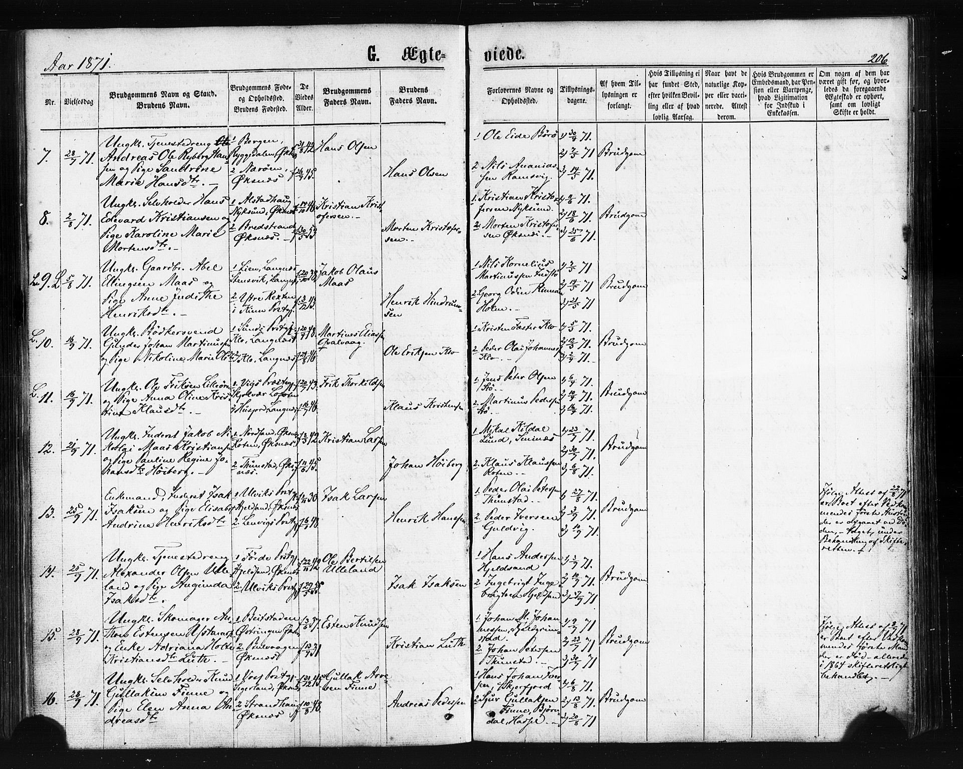 Ministerialprotokoller, klokkerbøker og fødselsregistre - Nordland, AV/SAT-A-1459/893/L1334: Parish register (official) no. 893A07, 1867-1877, p. 206