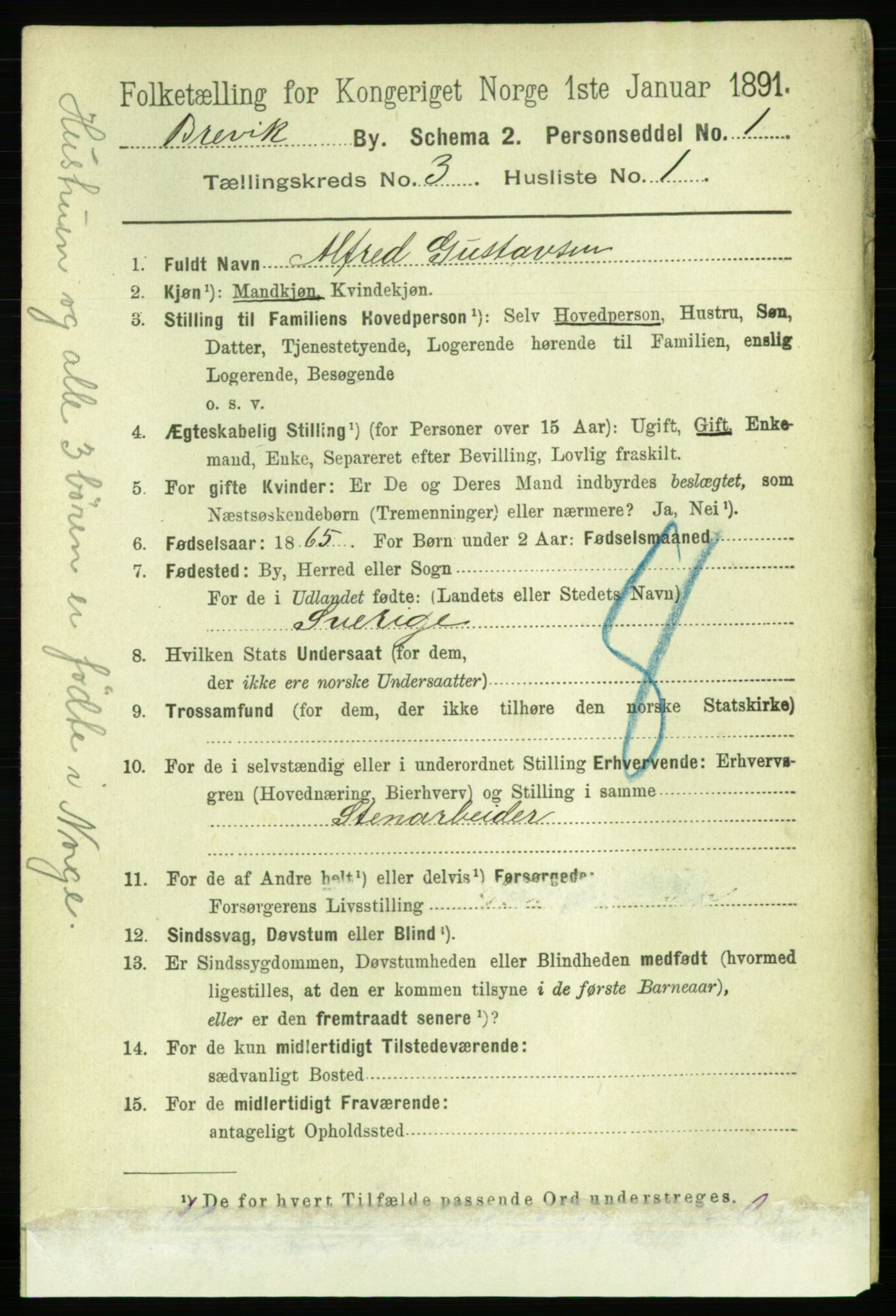 RA, 1891 census for 0804 Brevik, 1891, p. 2247