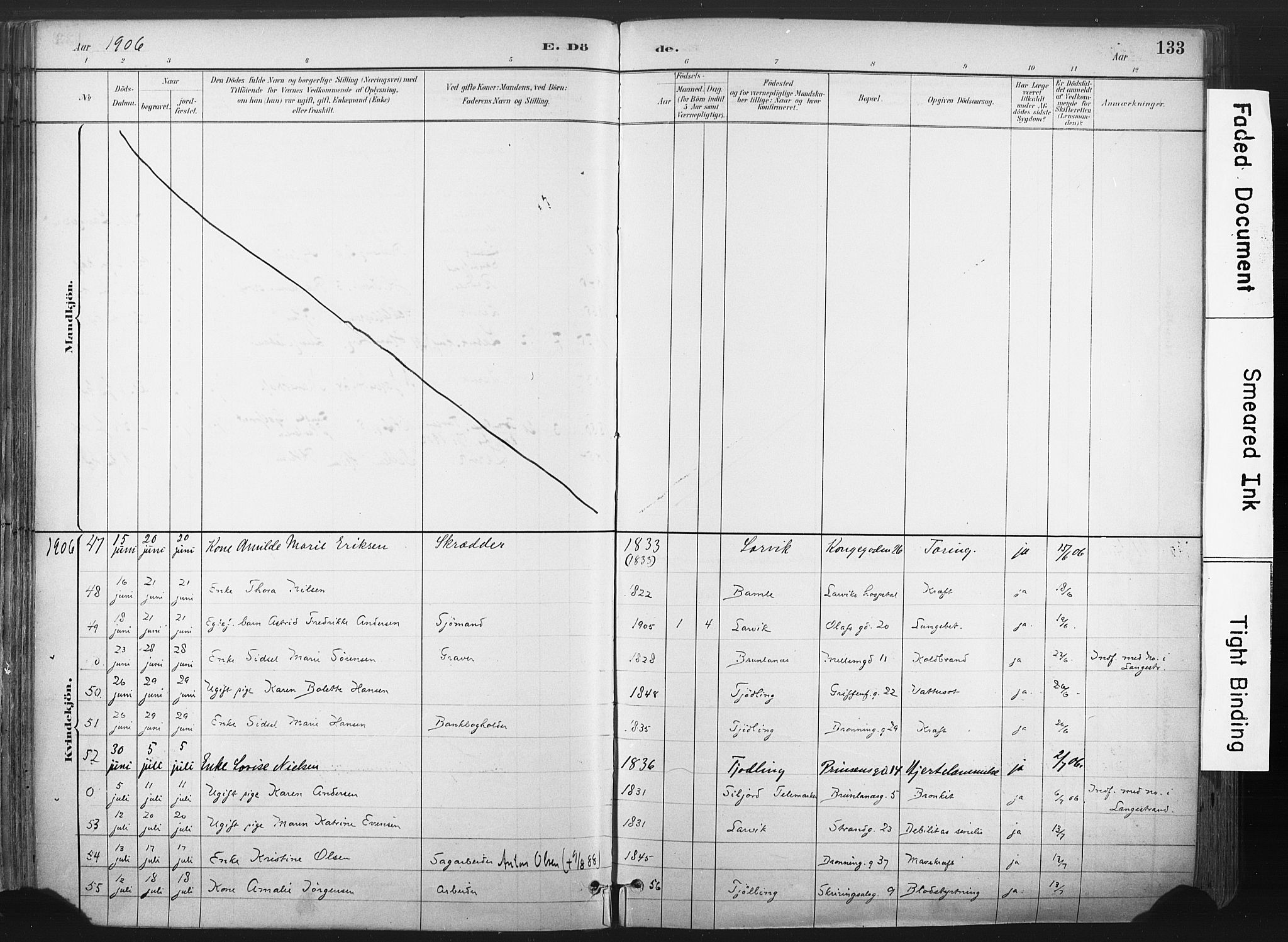 Larvik kirkebøker, AV/SAKO-A-352/F/Fa/L0010: Parish register (official) no. I 10, 1884-1910, p. 133