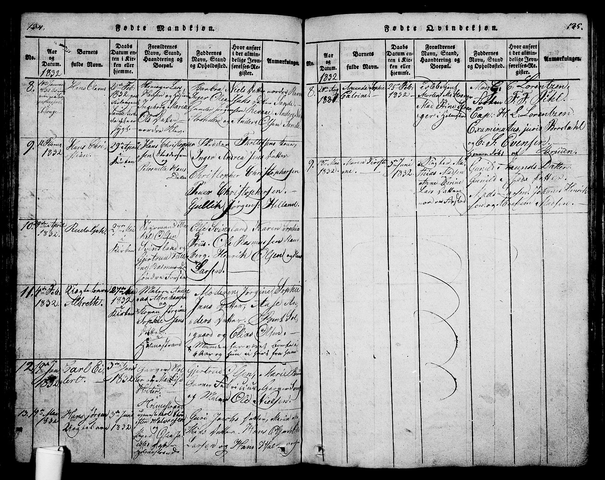 Holmestrand kirkebøker, SAKO/A-346/G/Ga/L0001: Parish register (copy) no. 1, 1814-1848, p. 134-135