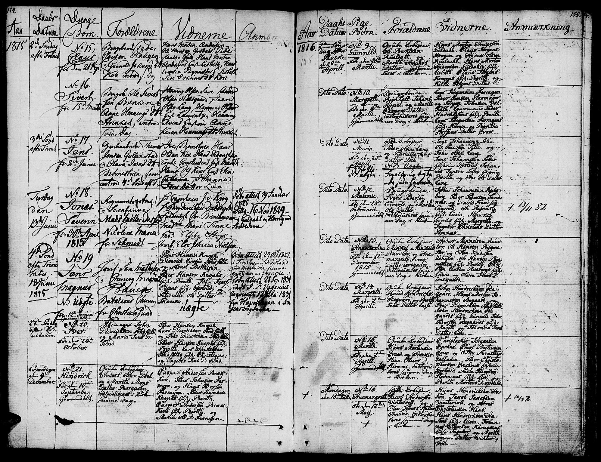 Ministerialprotokoller, klokkerbøker og fødselsregistre - Sør-Trøndelag, SAT/A-1456/681/L0928: Parish register (official) no. 681A06, 1806-1816, p. 154-155