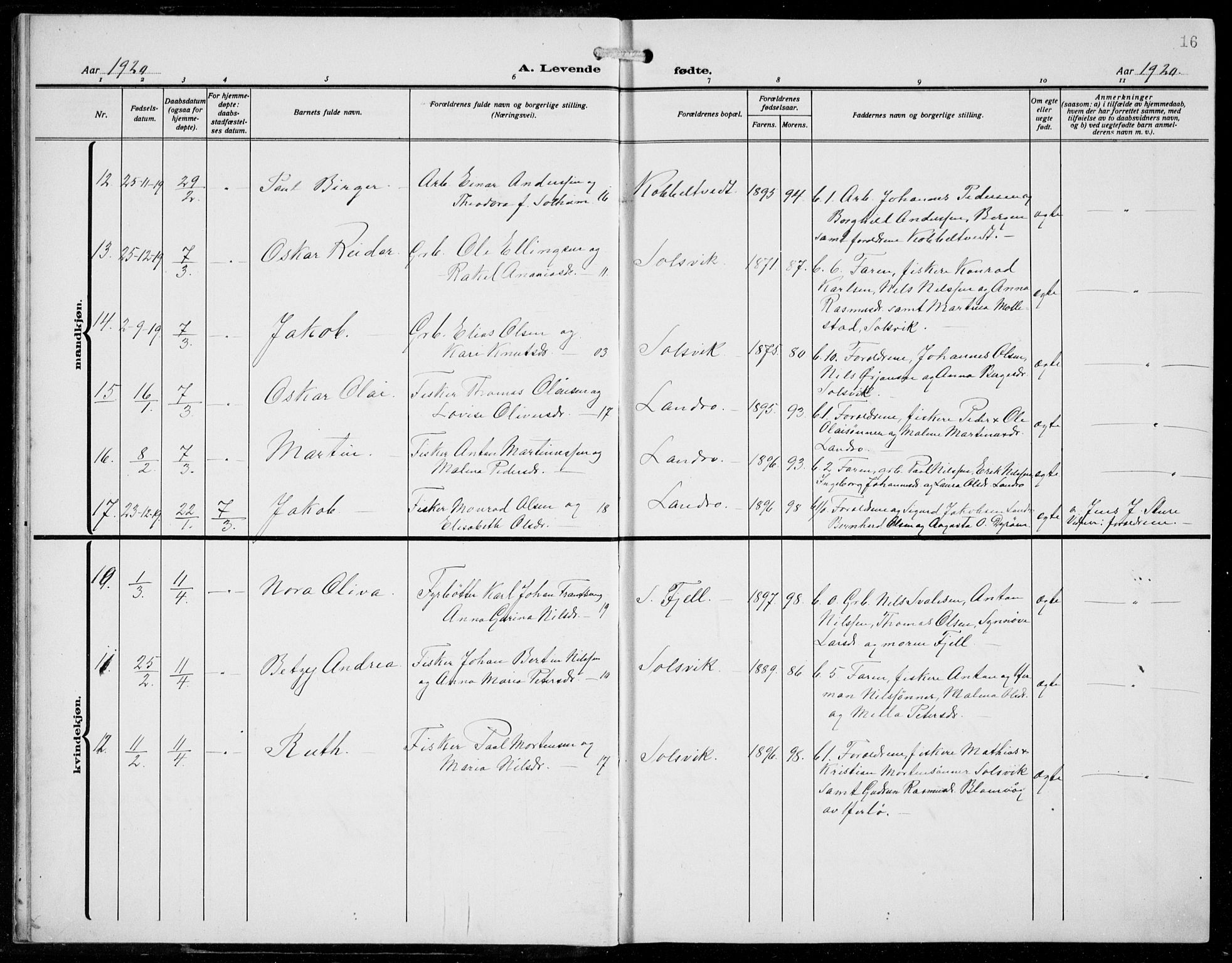 Fjell sokneprestembete, SAB/A-75301/H/Hab: Parish register (copy) no. A  6, 1918-1936, p. 16