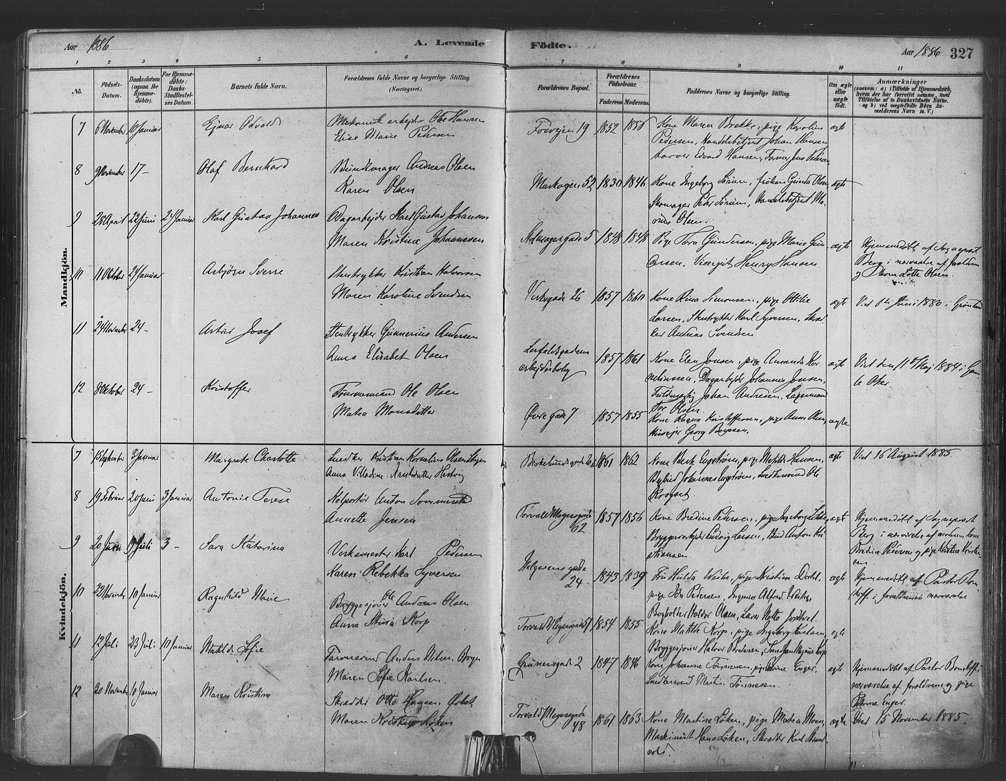 Paulus prestekontor Kirkebøker, AV/SAO-A-10871/F/Fa/L0003: Parish register (official) no. 3, 1879-1887, p. 327