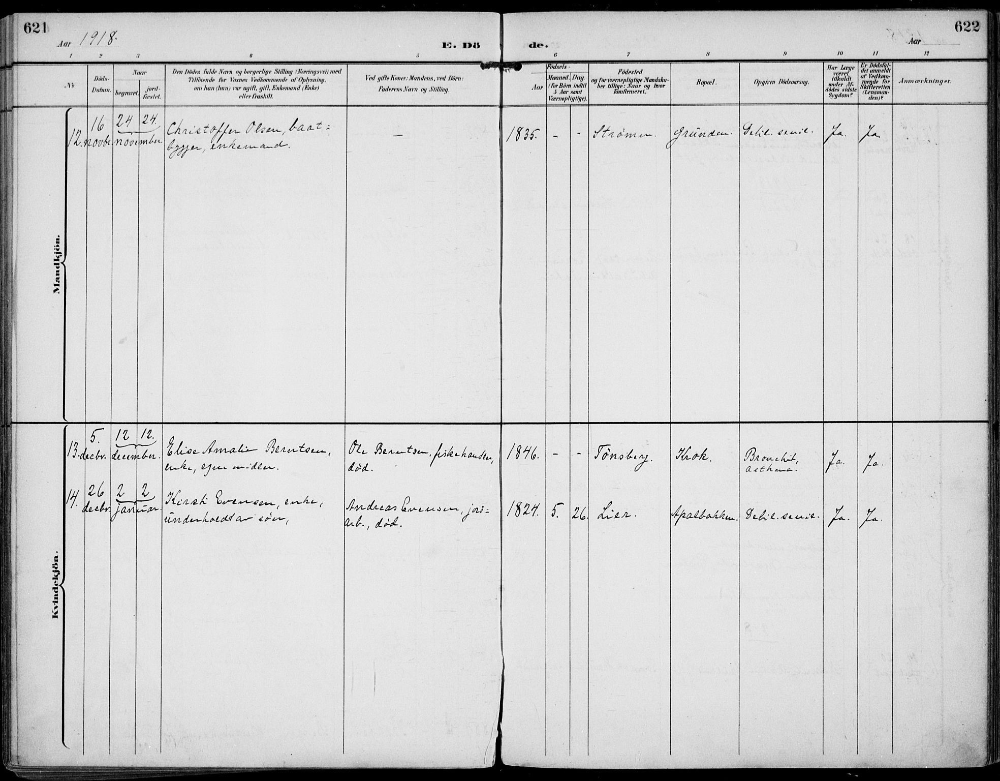 Strømm kirkebøker, AV/SAKO-A-322/F/Fa/L0005: Parish register (official) no. I 5, 1898-1919, p. 621-622