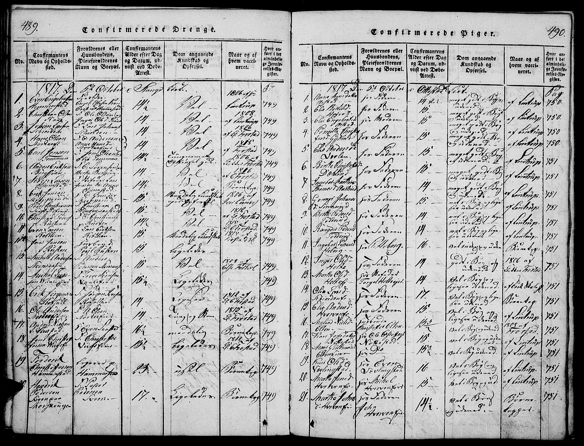 Stange prestekontor, AV/SAH-PREST-002/K/L0008: Parish register (official) no. 8, 1814-1825, p. 489-490