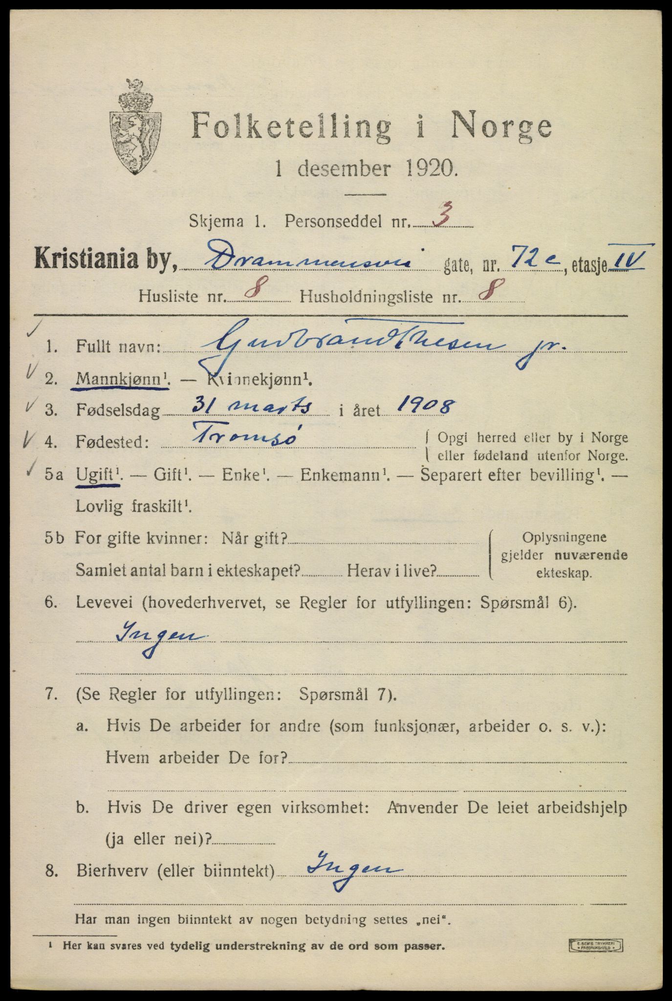 SAO, 1920 census for Kristiania, 1920, p. 202439