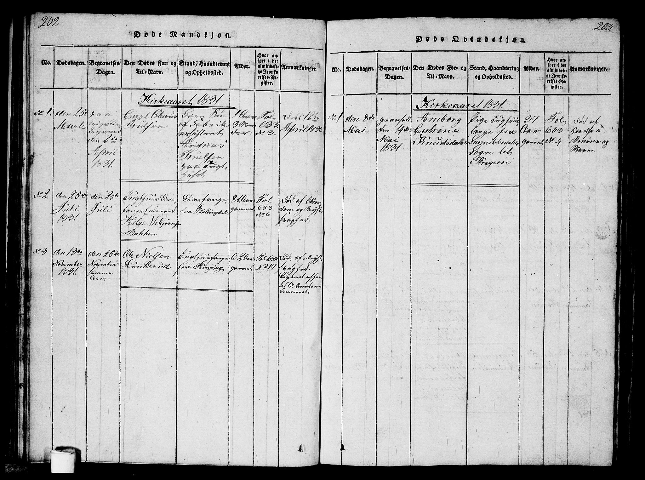 Kristiania tukthusprest Kirkebøker, AV/SAO-A-10881/G/Ga/L0001: Parish register (copy) no. 1, 1818-1857, p. 202-203