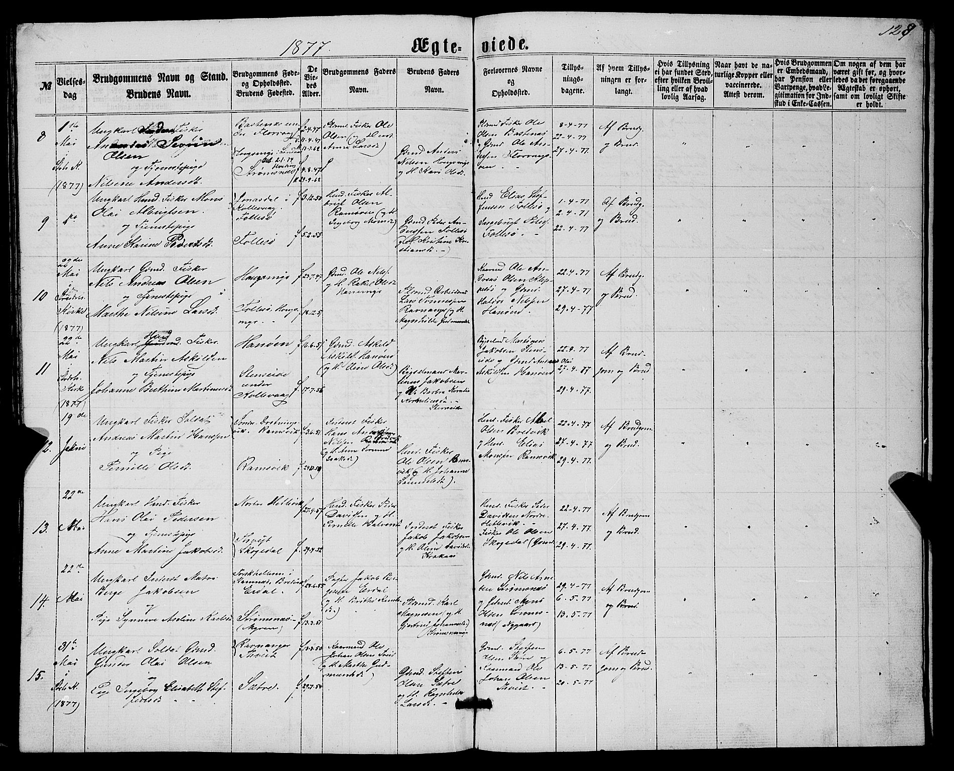 Askøy Sokneprestembete, AV/SAB-A-74101/H/Ha/Hab/Haba/L0006: Parish register (copy) no. A 6, 1861-1881, p. 128