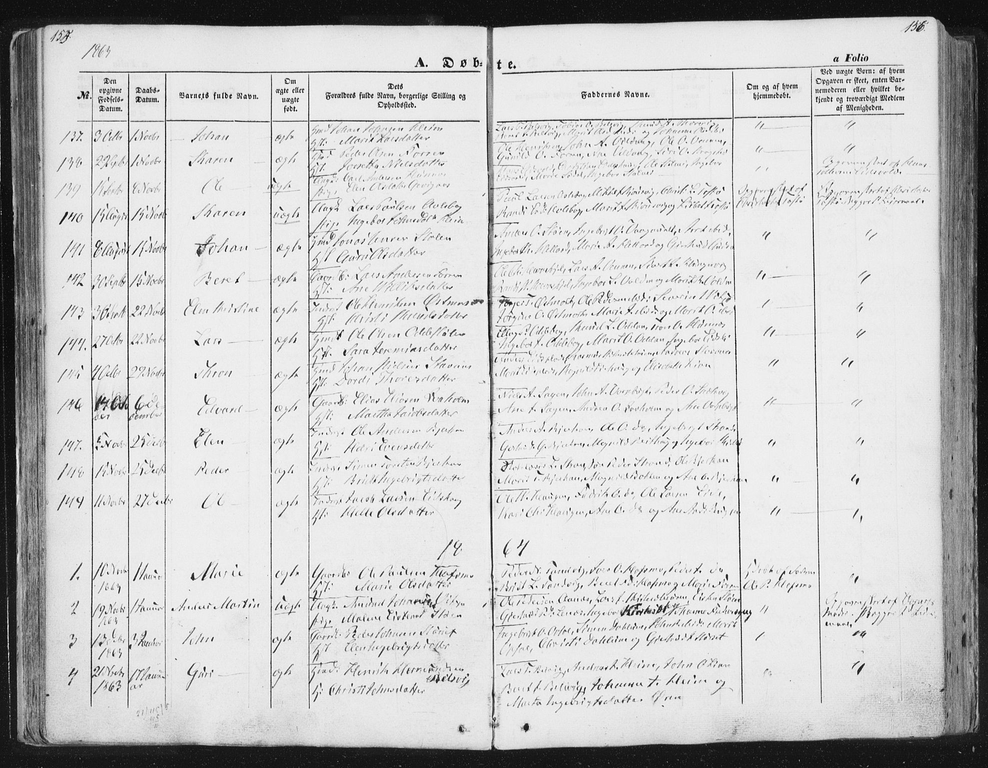 Ministerialprotokoller, klokkerbøker og fødselsregistre - Sør-Trøndelag, SAT/A-1456/630/L0494: Parish register (official) no. 630A07, 1852-1868, p. 155-156