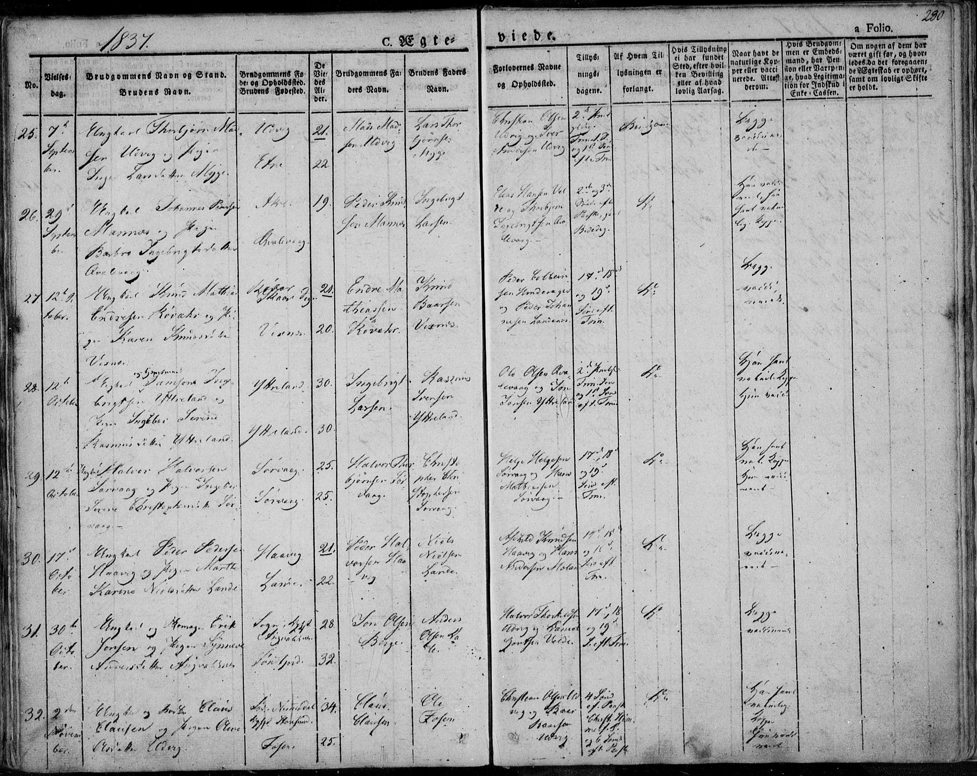 Avaldsnes sokneprestkontor, SAST/A -101851/H/Ha/Haa/L0005: Parish register (official) no. A 5.1, 1825-1841, p. 280