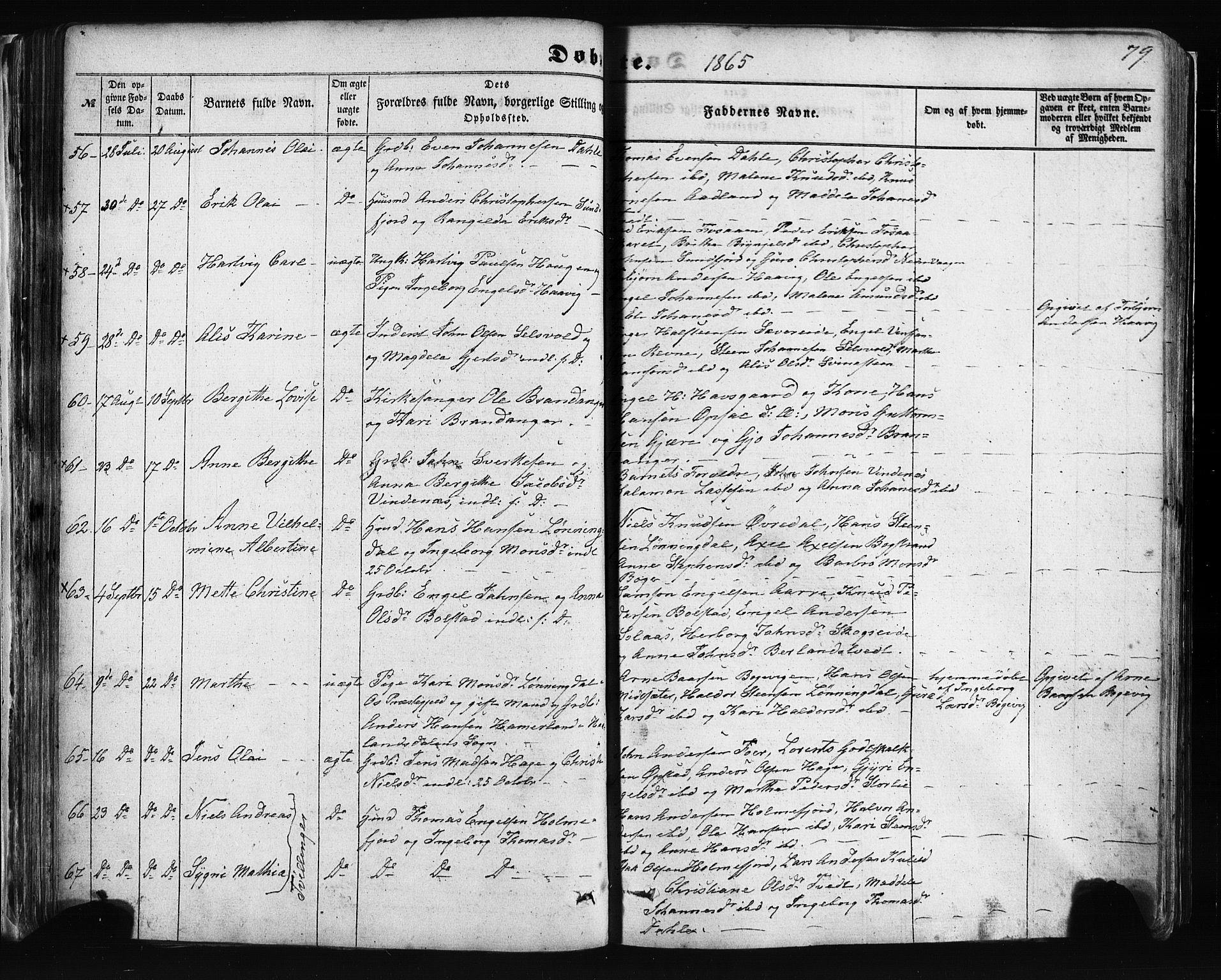 Fusa sokneprestembete, AV/SAB-A-75401/H/Haa: Parish register (official) no. A 1I, 1855-1879, p. 79