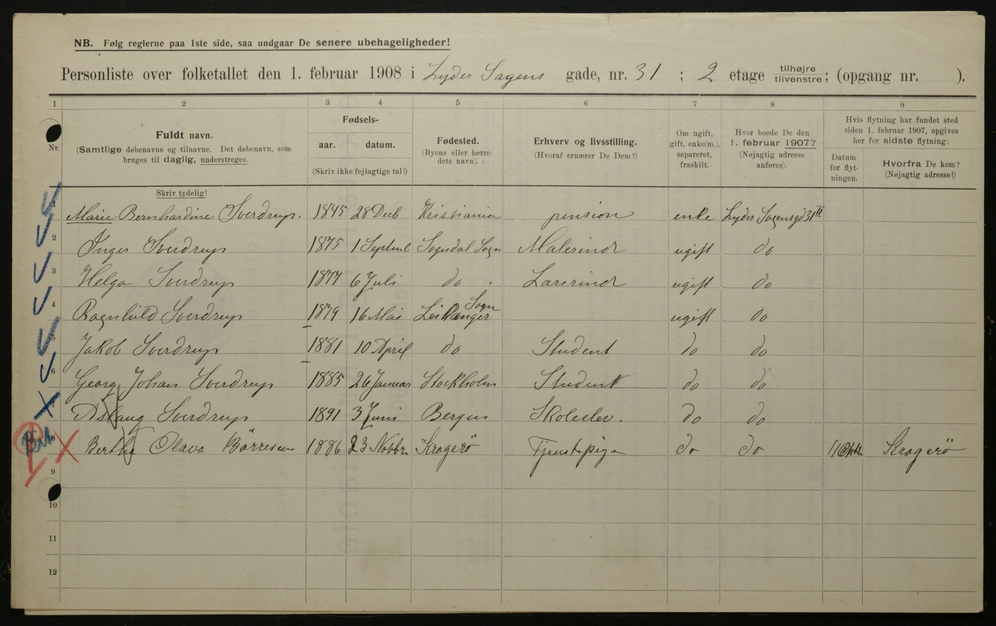 OBA, Municipal Census 1908 for Kristiania, 1908, p. 52431
