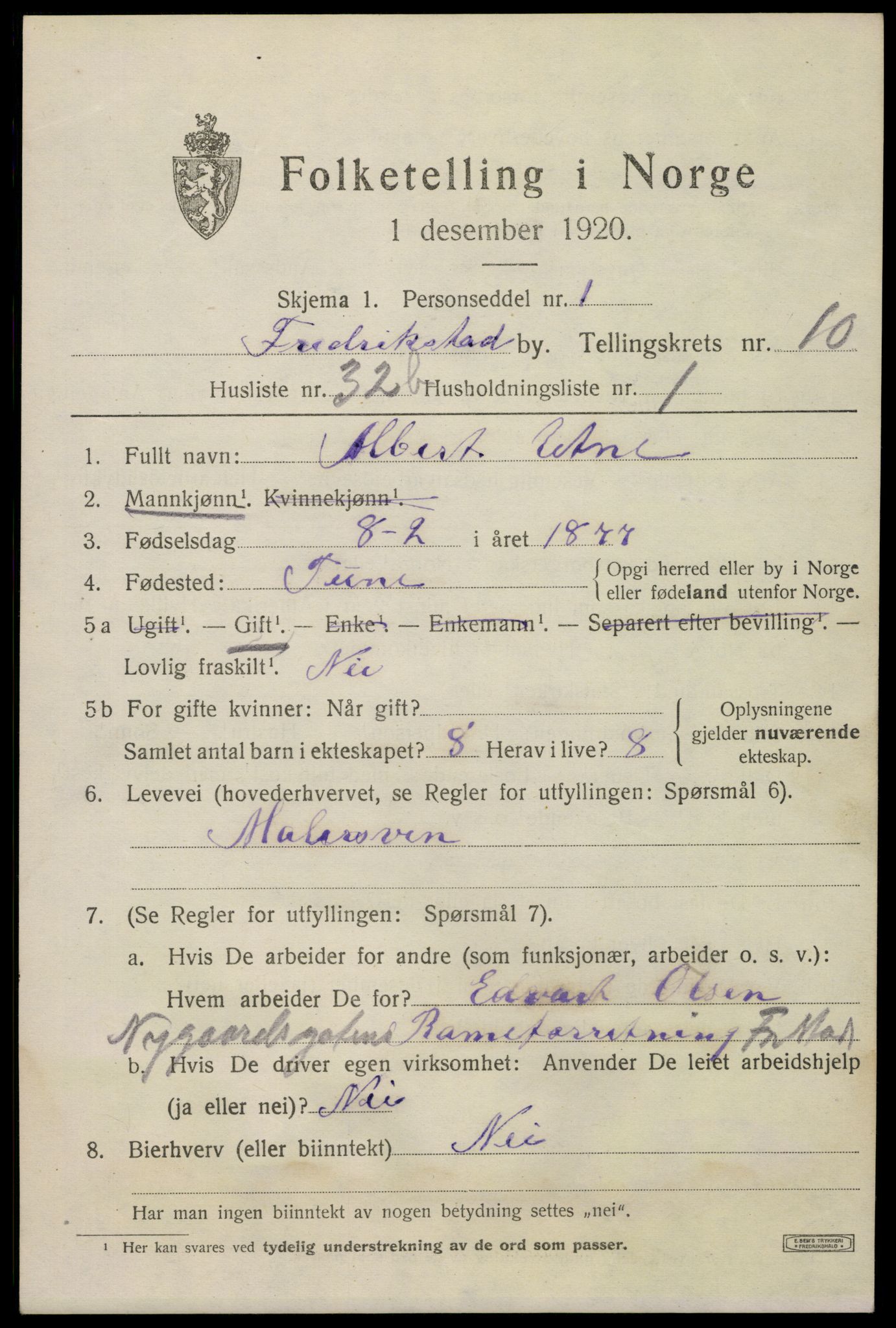 SAO, 1920 census for Fredrikstad, 1920, p. 27371