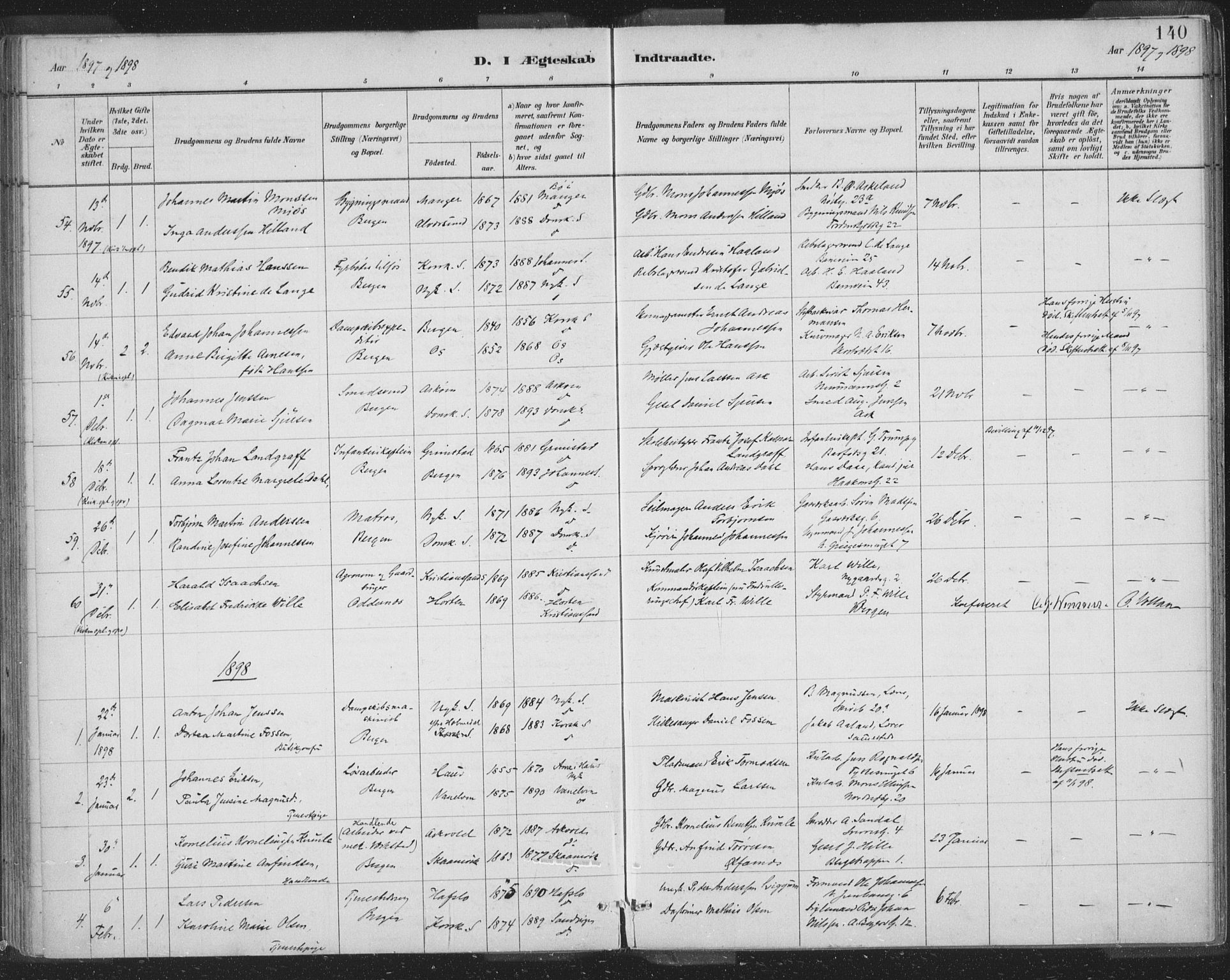 Domkirken sokneprestembete, SAB/A-74801/H/Hab/L0032: Parish register (copy) no. D 4, 1880-1907, p. 140