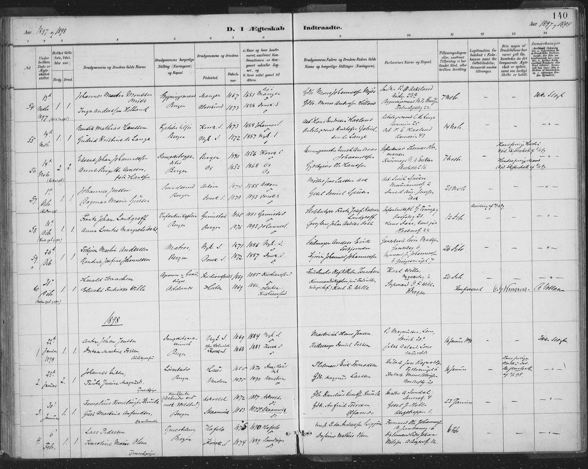 Domkirken sokneprestembete, AV/SAB-A-74801/H/Hab/L0032: Parish register (copy) no. D 4, 1880-1907, p. 140