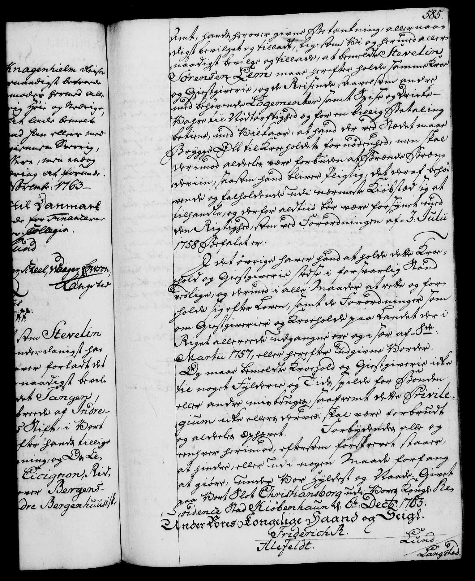 Rentekammeret, Kammerkanselliet, RA/EA-3111/G/Gg/Gga/L0007: Norsk ekspedisjonsprotokoll med register (merket RK 53.7), 1759-1768, p. 585