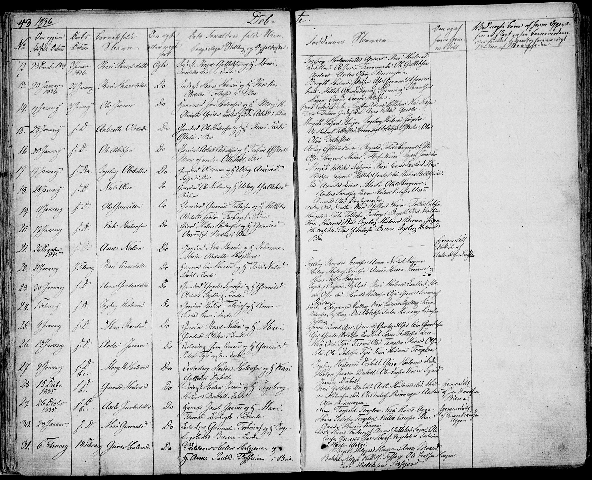 Bø kirkebøker, SAKO/A-257/F/Fa/L0007: Parish register (official) no. 7, 1831-1848, p. 43