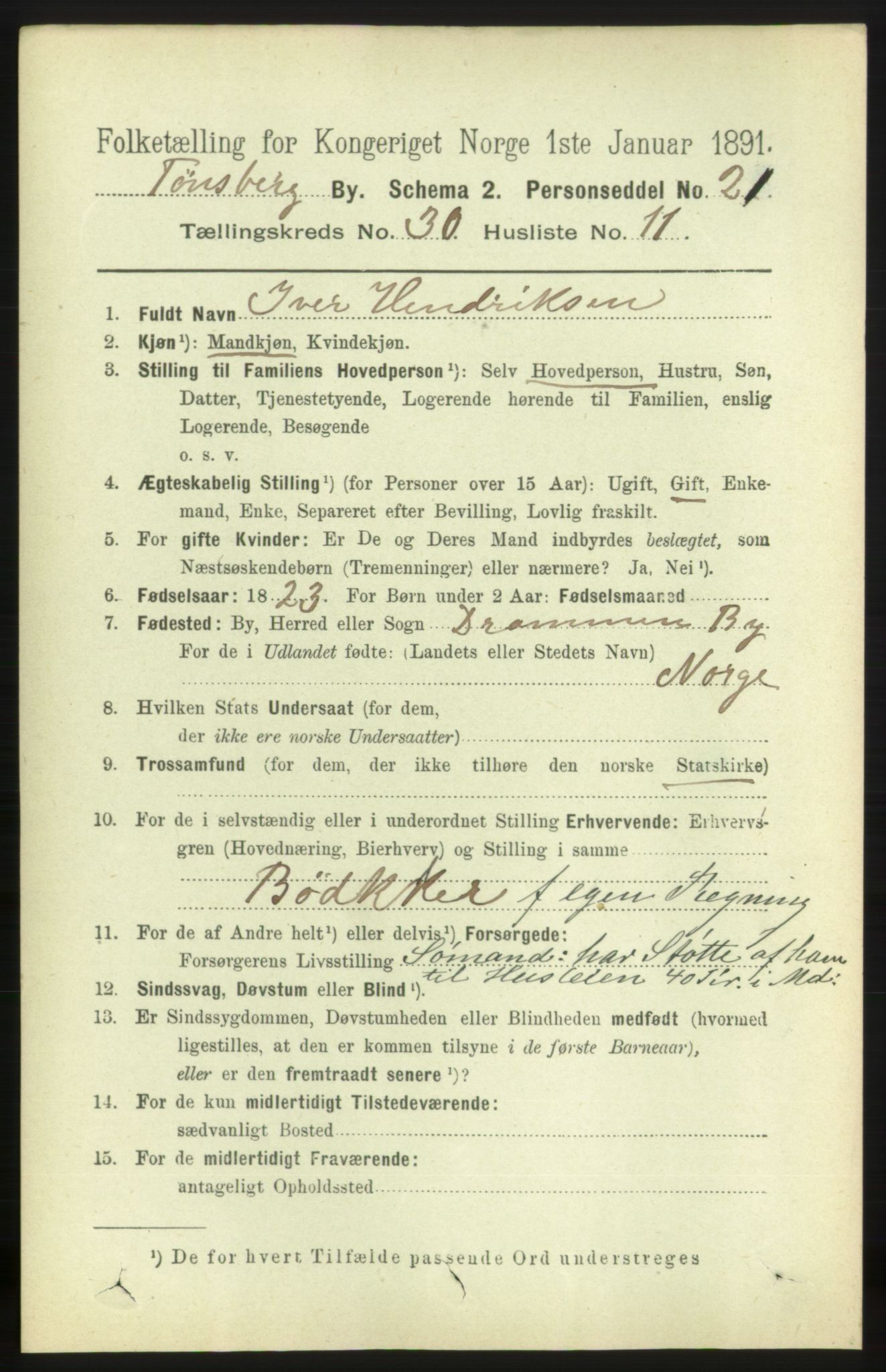 RA, 1891 census for 0705 Tønsberg, 1891, p. 7363