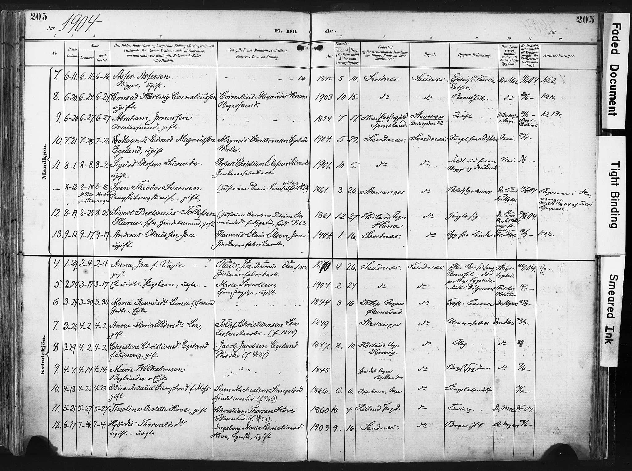 Høyland sokneprestkontor, SAST/A-101799/001/30BA/L0016: Parish register (official) no. A 16, 1899-1911, p. 205