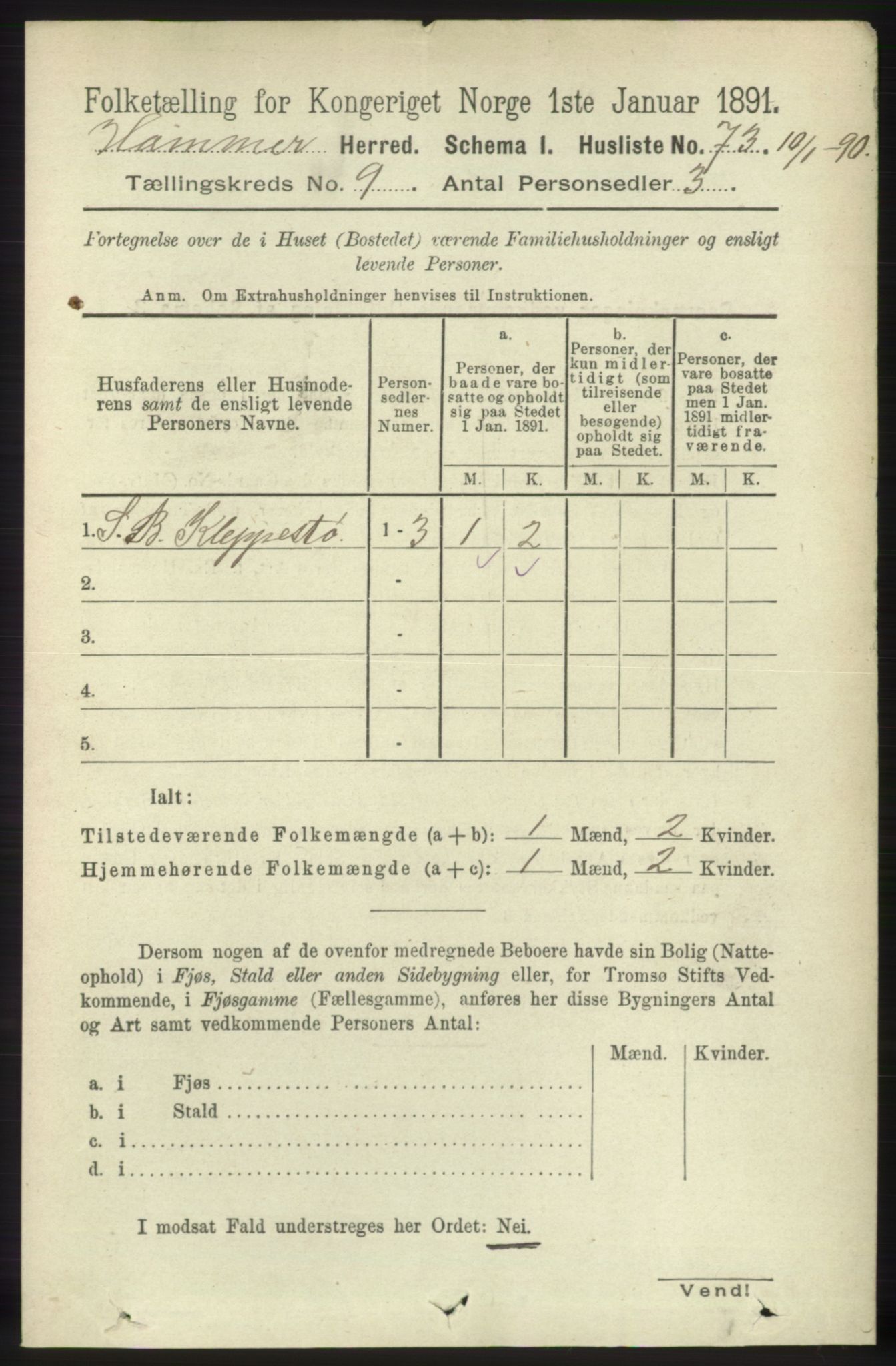 RA, 1891 census for 1254 Hamre, 1891, p. 2292
