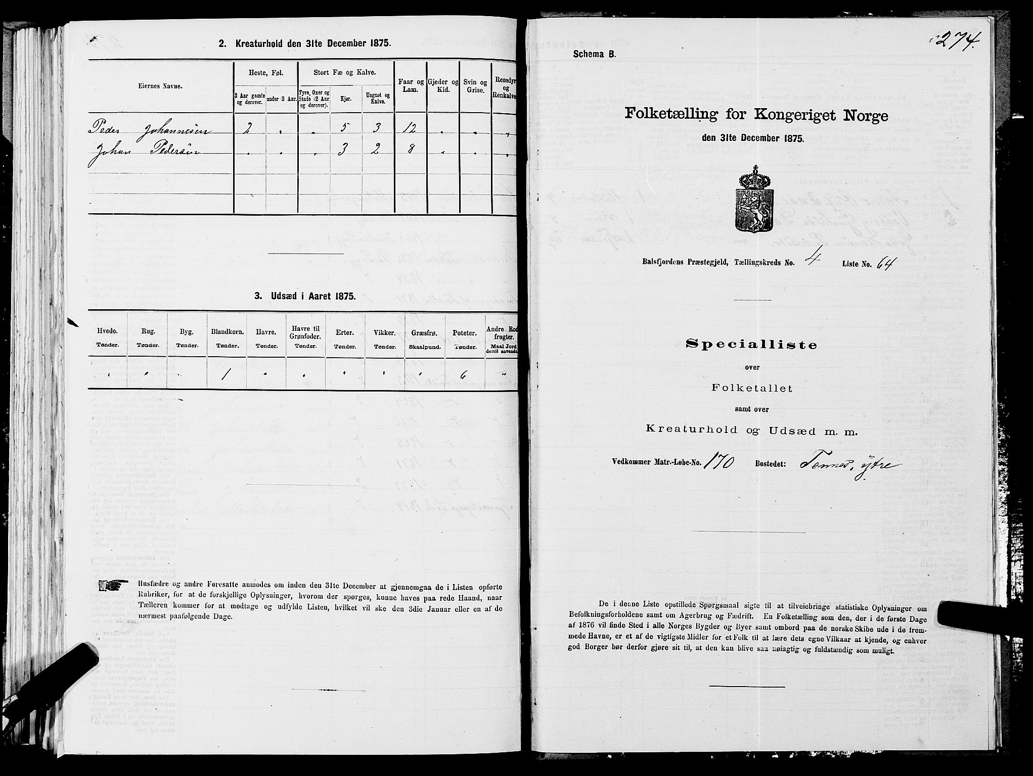 SATØ, 1875 census for 1933P Balsfjord, 1875, p. 1874