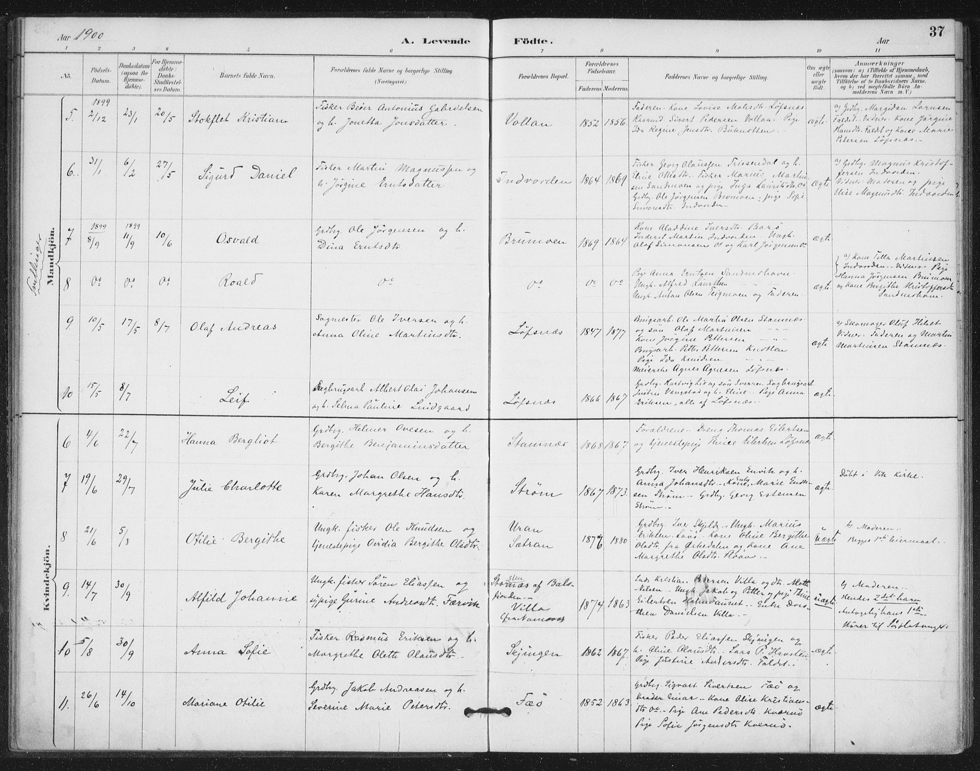 Ministerialprotokoller, klokkerbøker og fødselsregistre - Nord-Trøndelag, AV/SAT-A-1458/772/L0603: Parish register (official) no. 772A01, 1885-1912, p. 37