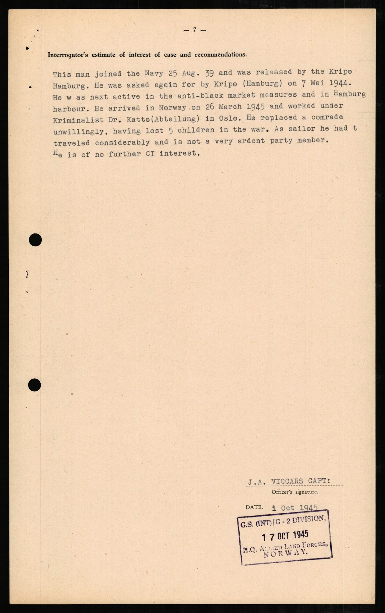 Forsvaret, Forsvarets overkommando II, AV/RA-RAFA-3915/D/Db/L0002: CI Questionaires. Tyske okkupasjonsstyrker i Norge. Tyskere., 1945-1946, p. 522